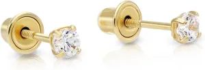 14k Yellow Gold Cubic Zirconia Stud Earrings with Screw Backs