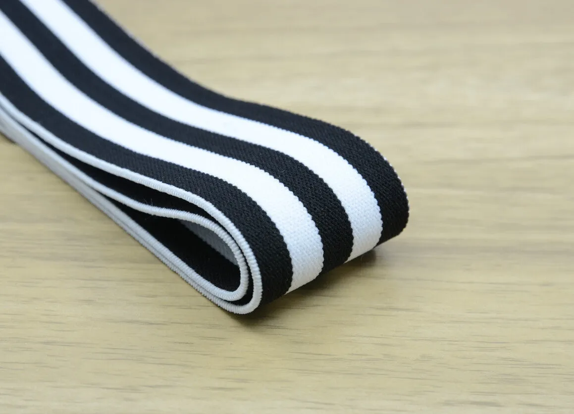 1.5 inch (40mm) Wide Colored Plush White and Black Striped Elastic Band, Soft Waistband Elastic, Elastic Trim, Sewing Elastic