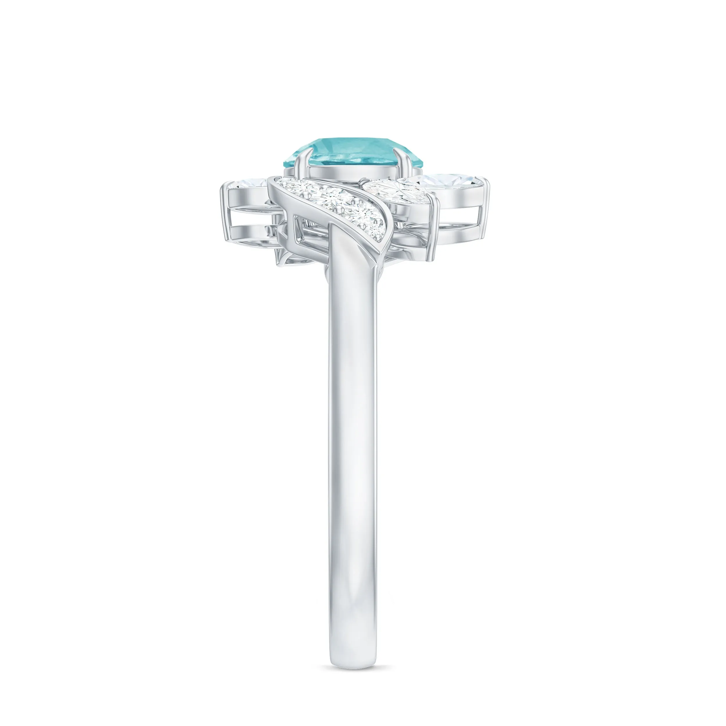 1.75 CT Claw Set Sky Blue Topaz Flower Engagement Ring with Diamond