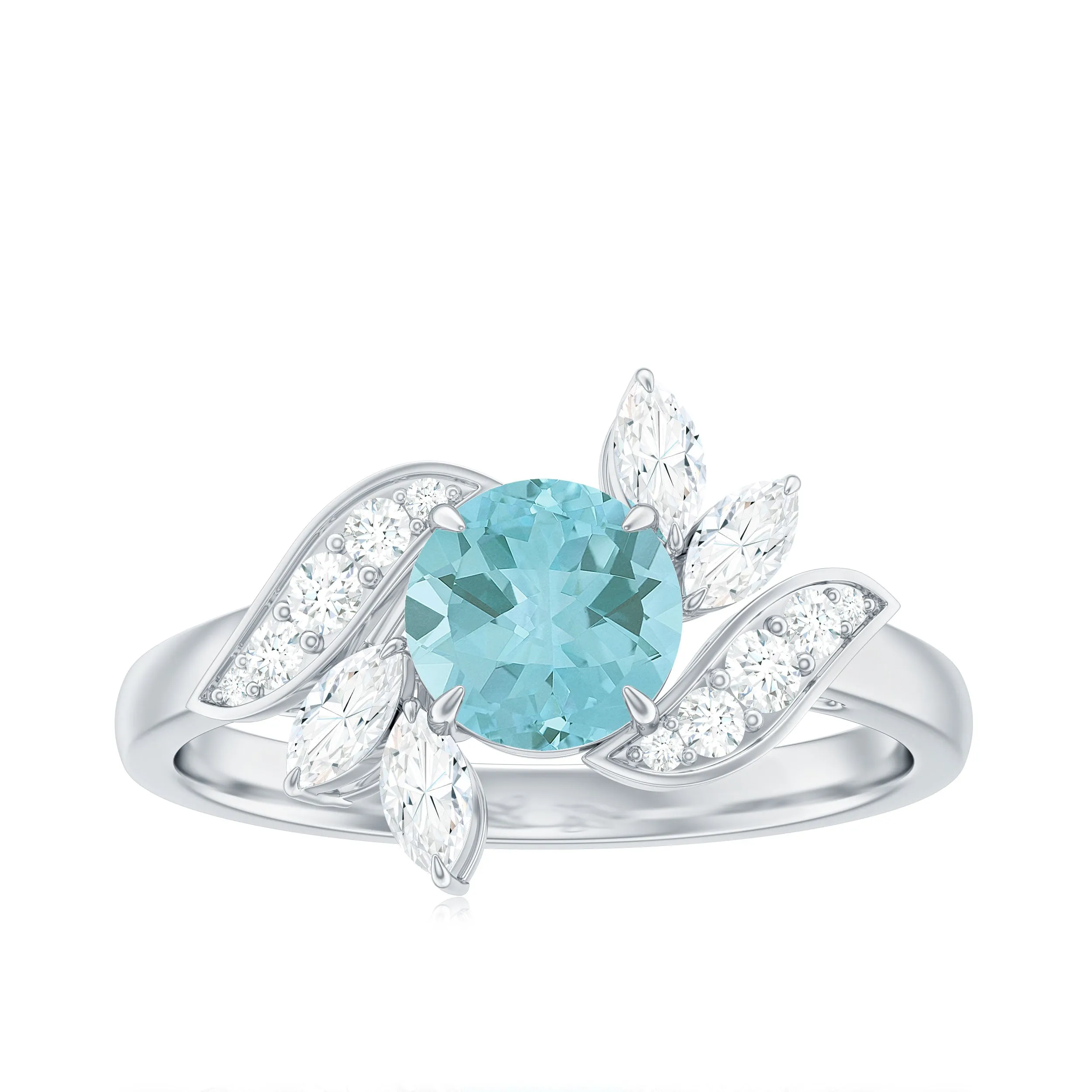 1.75 CT Claw Set Sky Blue Topaz Flower Engagement Ring with Diamond