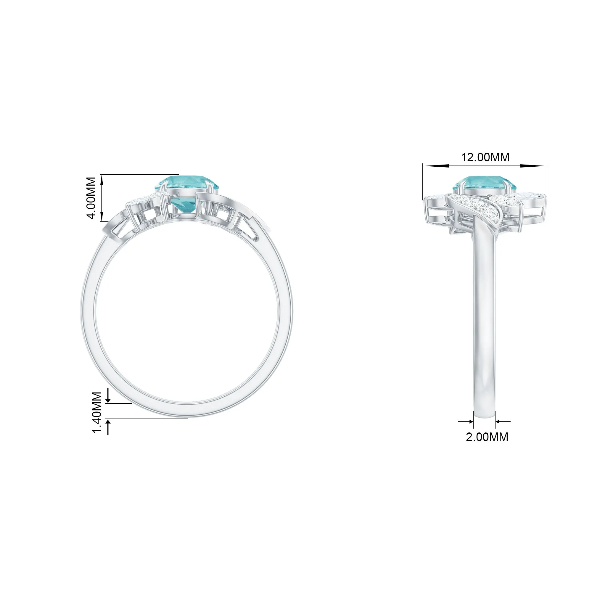 1.75 CT Claw Set Sky Blue Topaz Flower Engagement Ring with Diamond