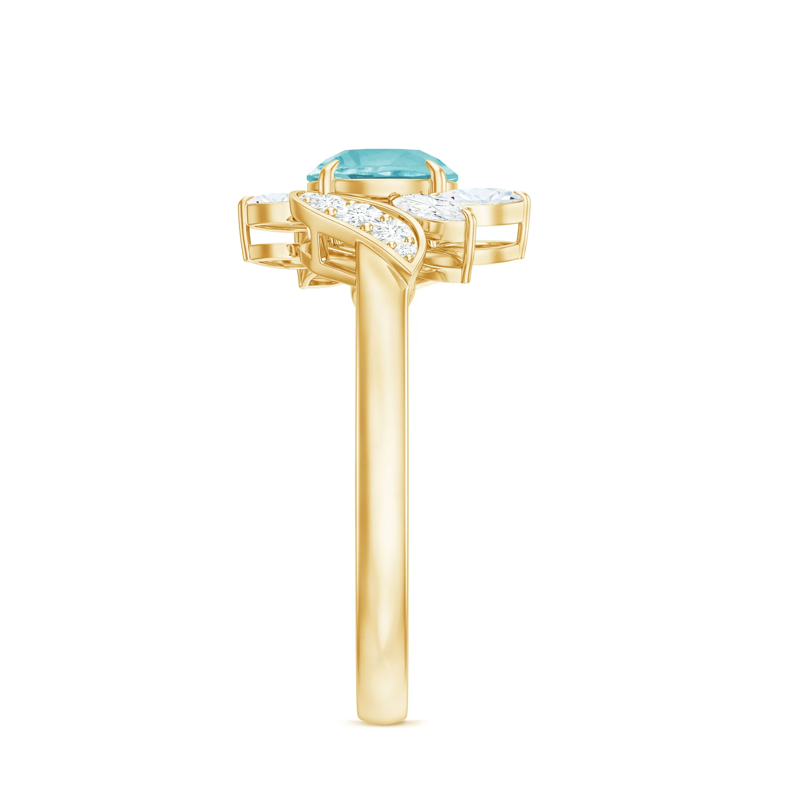 1.75 CT Claw Set Sky Blue Topaz Flower Engagement Ring with Diamond