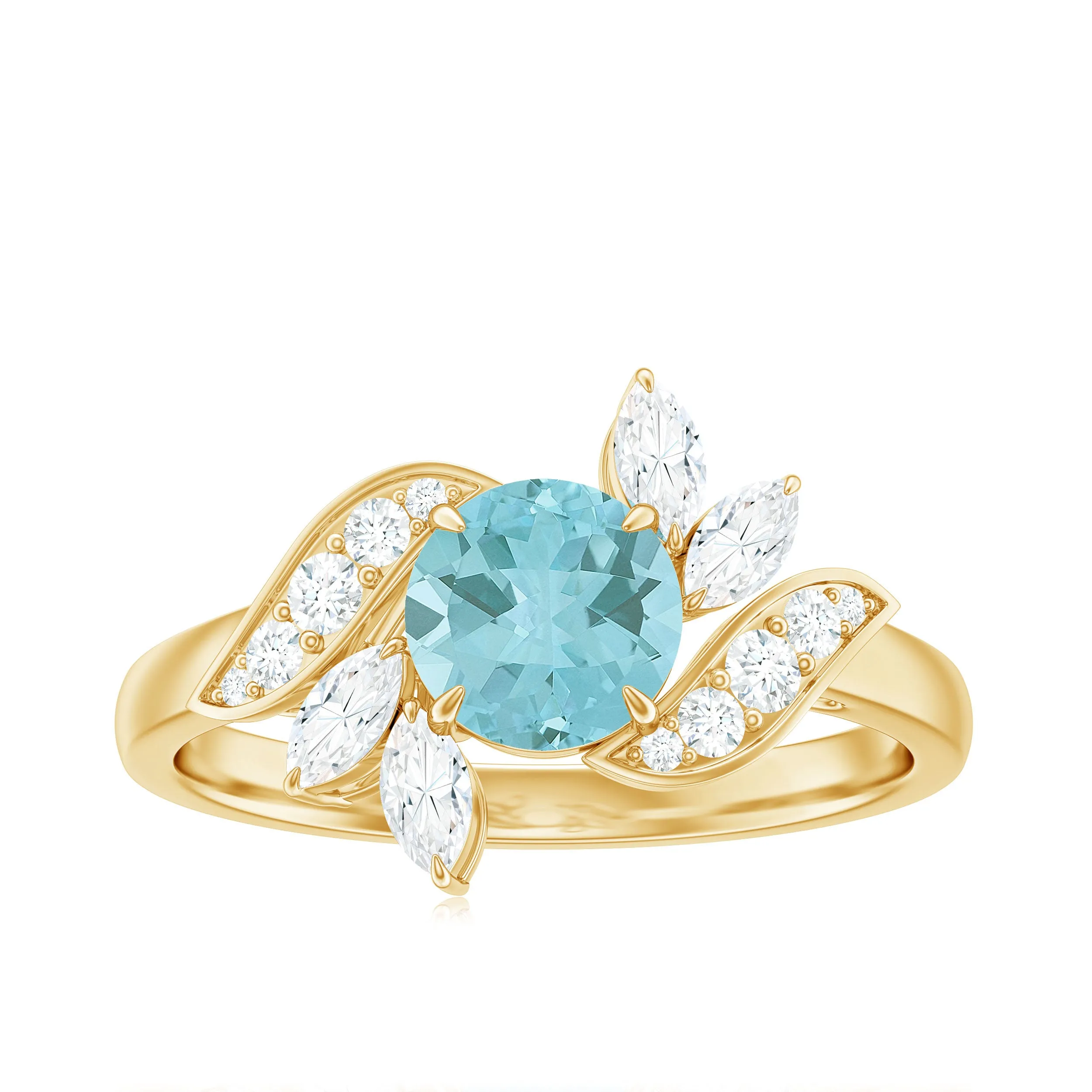 1.75 CT Claw Set Sky Blue Topaz Flower Engagement Ring with Diamond