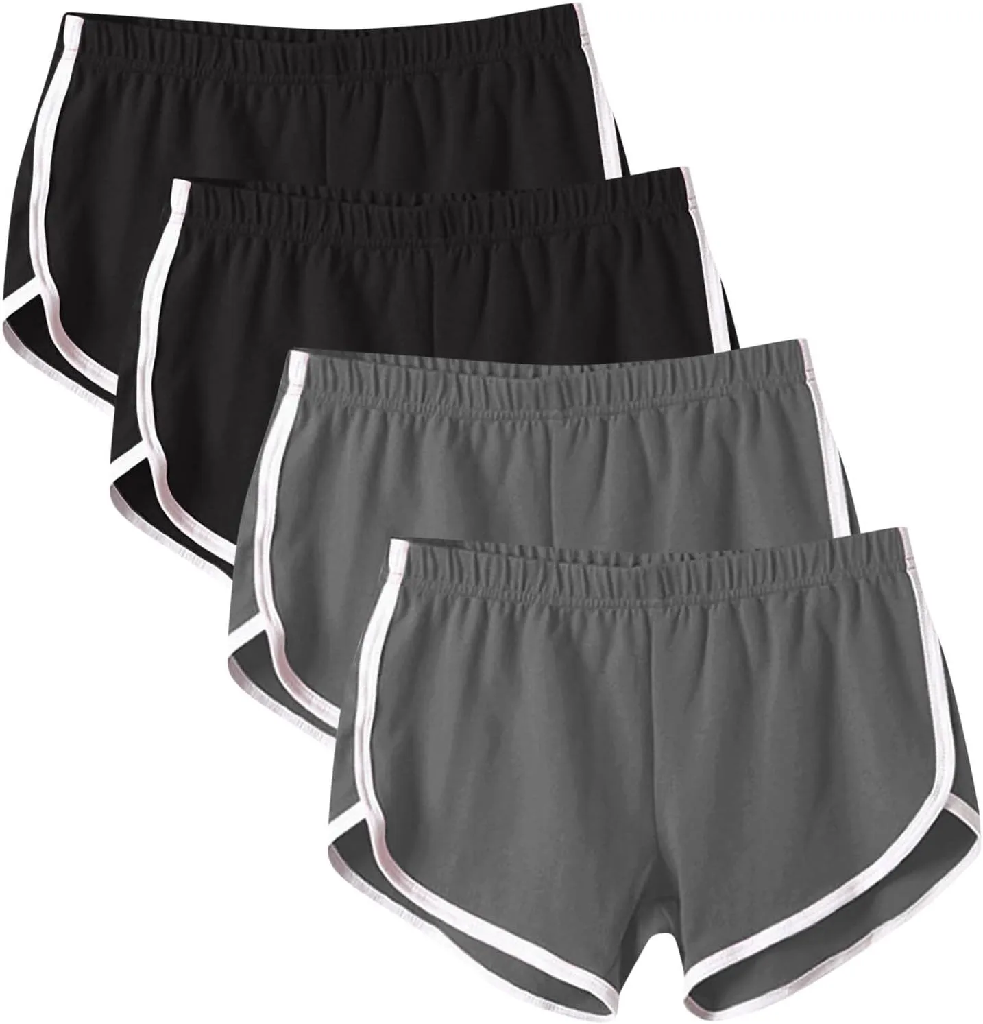 4 Pack Athletic Shorts for Women, Summer Dolphin Yoga Sweat Shorts Elastic Waist Workout Running Cycling Short Pants
