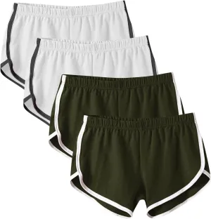 4 Pack Athletic Shorts for Women, Summer Dolphin Yoga Sweat Shorts Elastic Waist Workout Running Cycling Short Pants