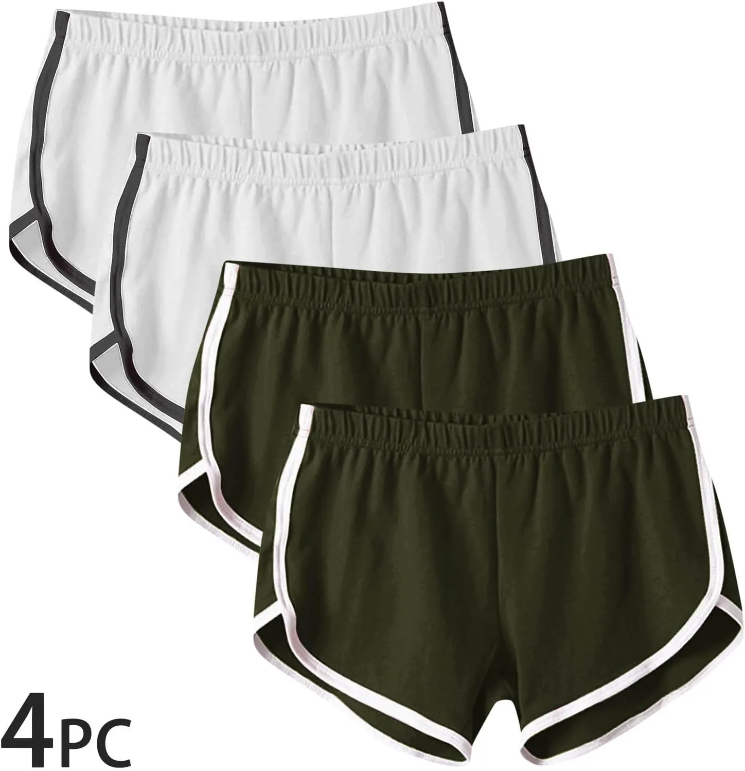 4 Pack Athletic Shorts for Women, Summer Dolphin Yoga Sweat Shorts Elastic Waist Workout Running Cycling Short Pants