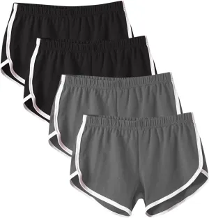 4 Pack Athletic Shorts for Women, Summer Dolphin Yoga Sweat Shorts Elastic Waist Workout Running Cycling Short Pants