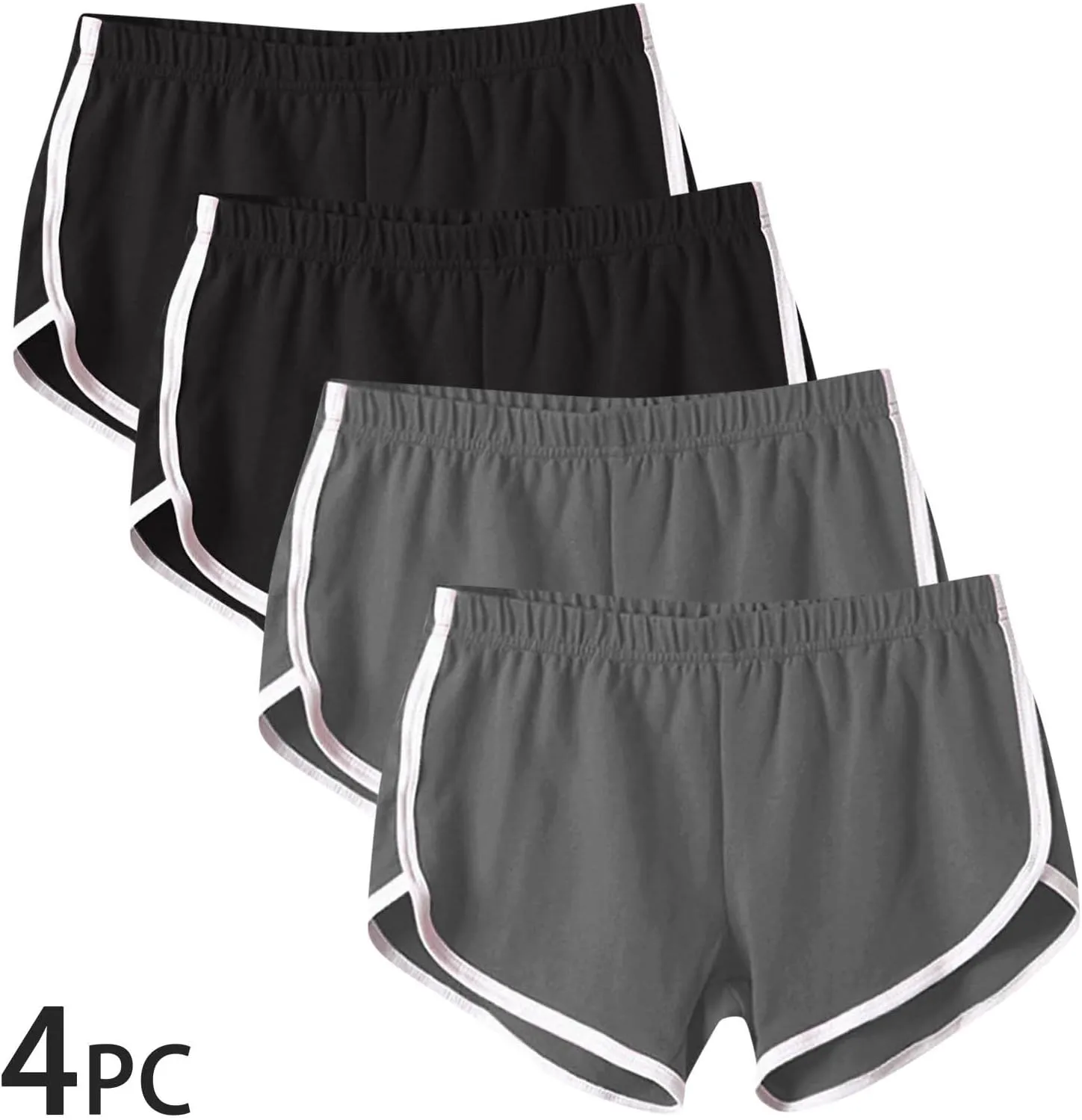 4 Pack Athletic Shorts for Women, Summer Dolphin Yoga Sweat Shorts Elastic Waist Workout Running Cycling Short Pants