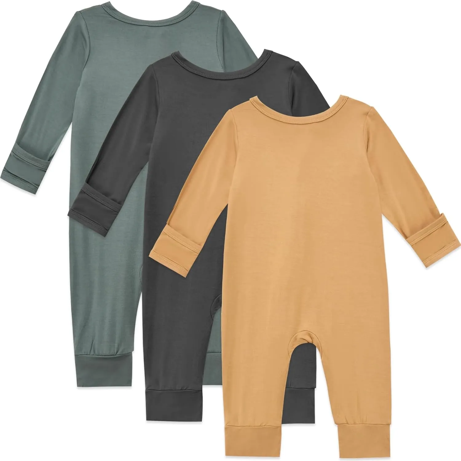 Aablexema Baby Footless Pajamas Rayon 3pcs Unisex Infant Zipper Romper with Mitten Cuffs Sleep Play PJs