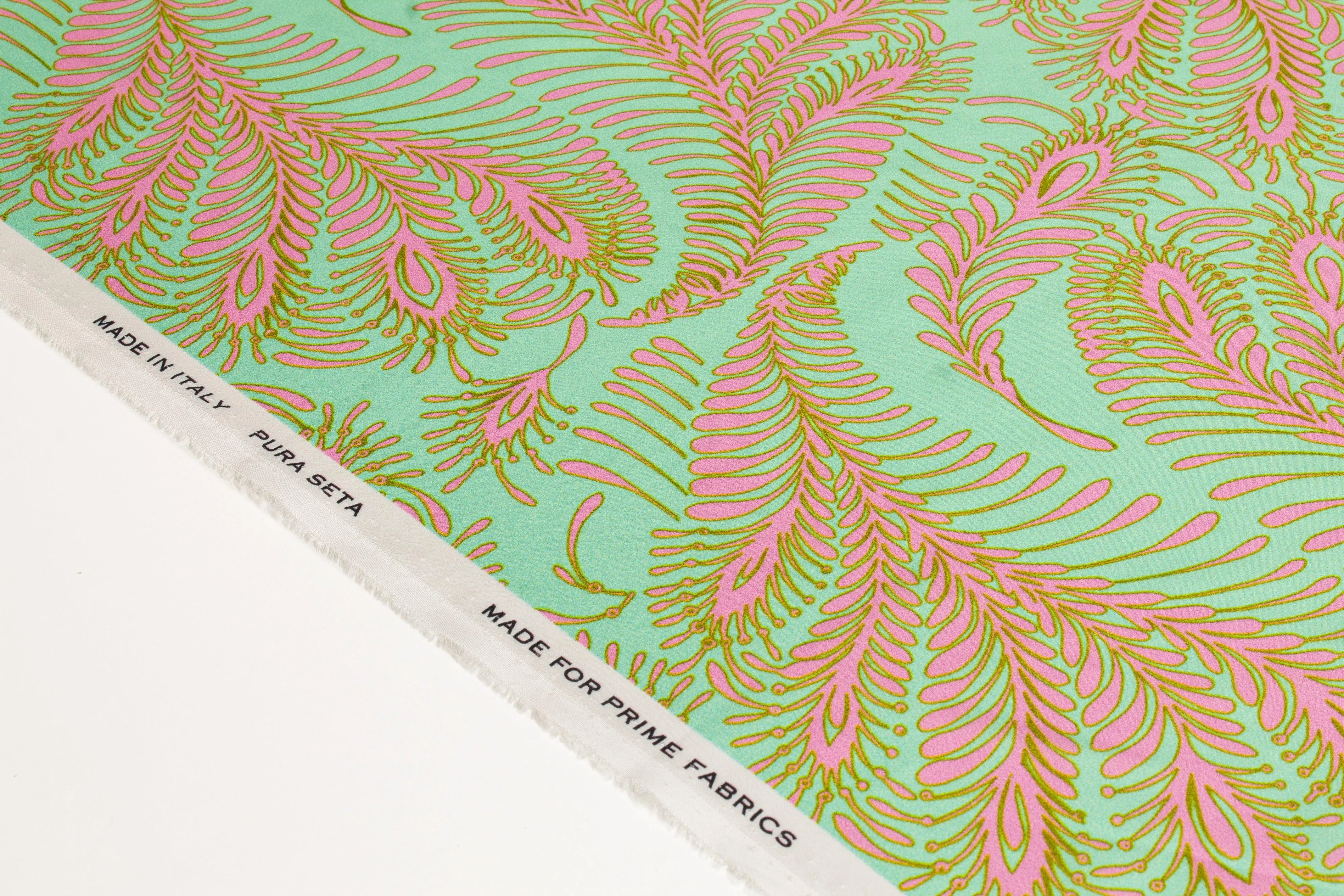 Abstract Italian Silk Charmeuse - Mint Green and Pink