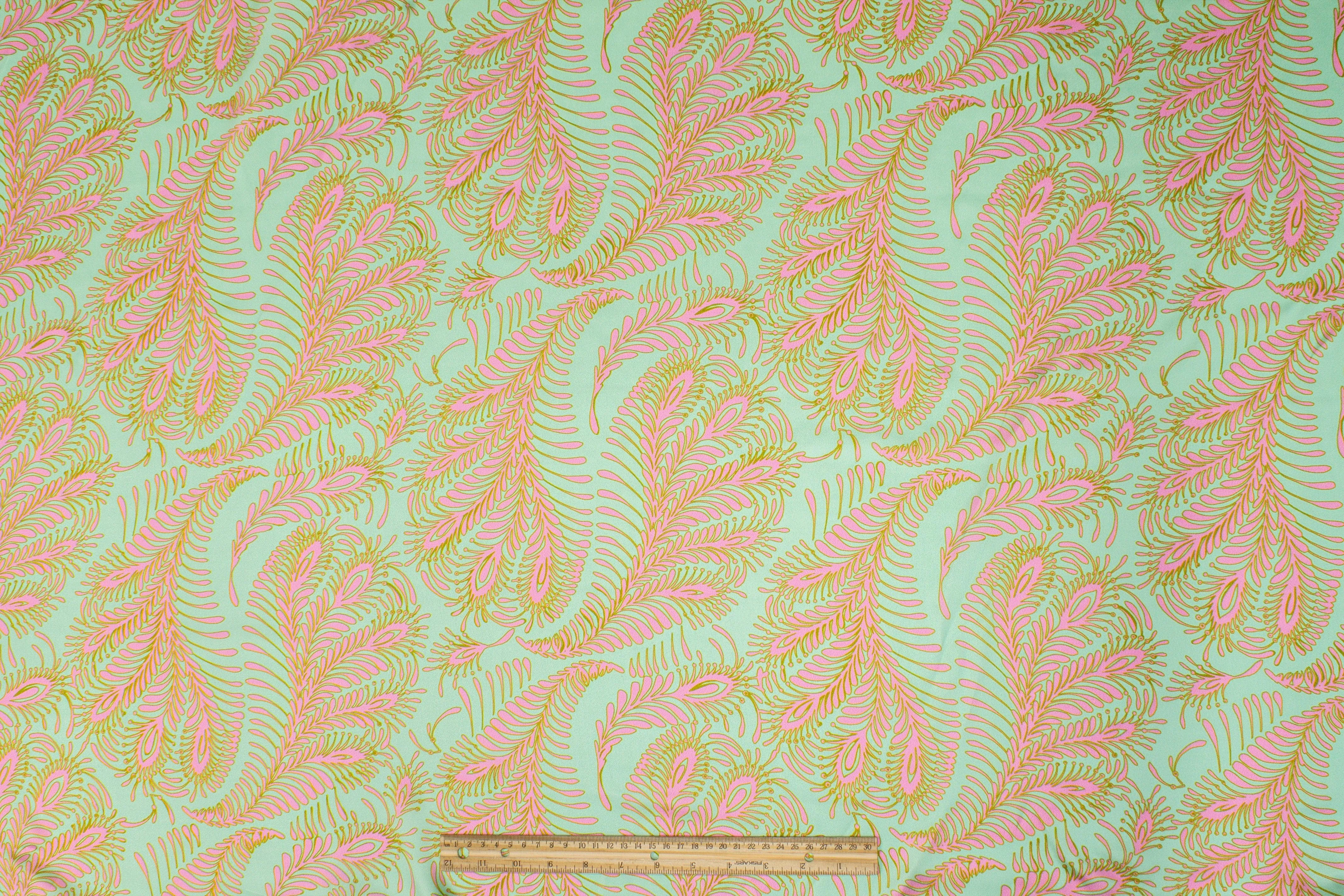 Abstract Italian Silk Charmeuse - Mint Green and Pink