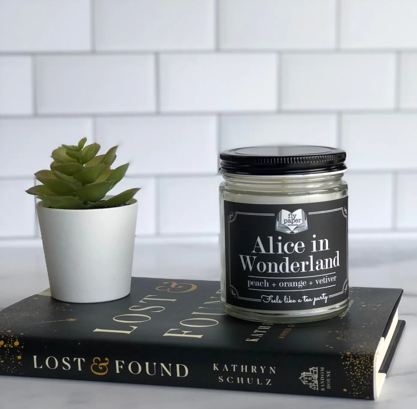 Alice In Wonderland 9oz Peach   Orange   Vetiver Soy Candle for Classic Literature Lovers