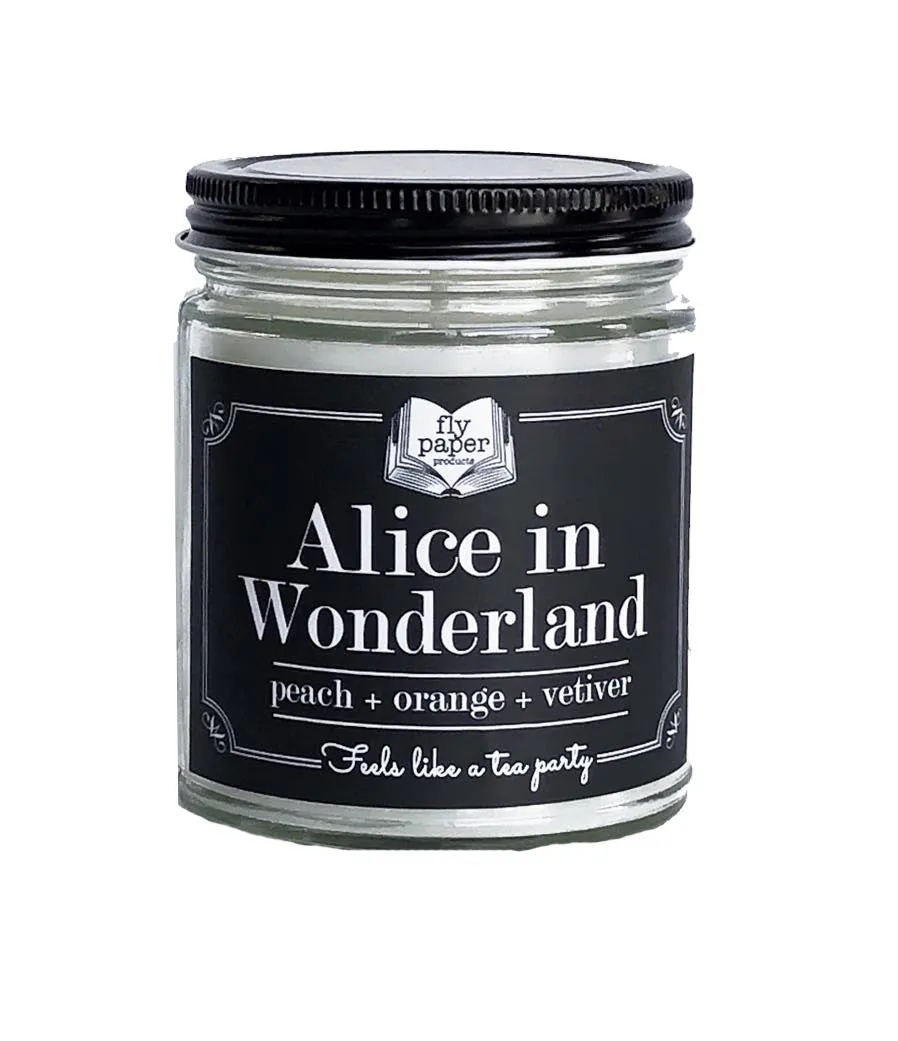 Alice In Wonderland 9oz Peach   Orange   Vetiver Soy Candle for Classic Literature Lovers