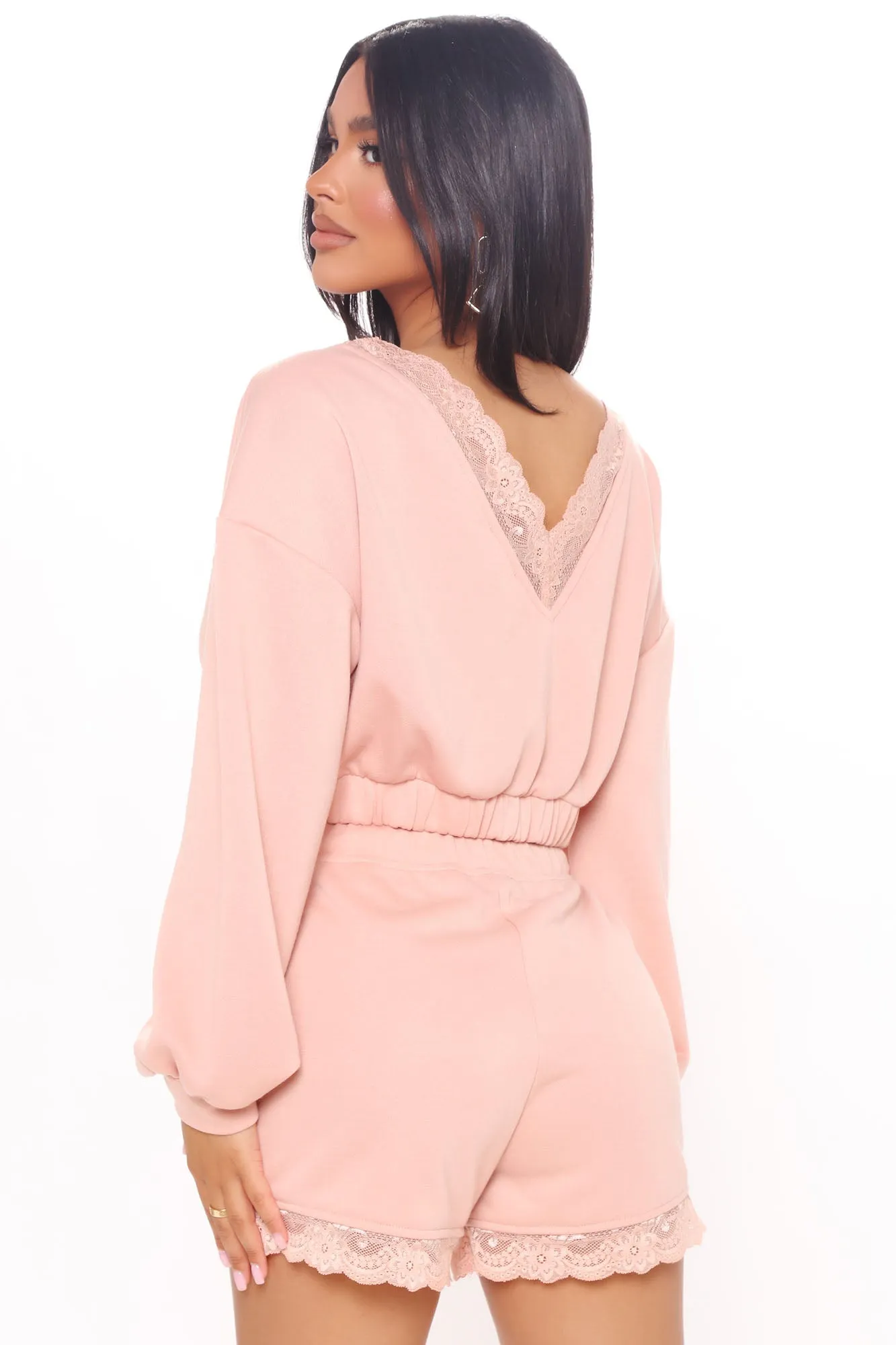 All In The Details Lace Short Set - Peach