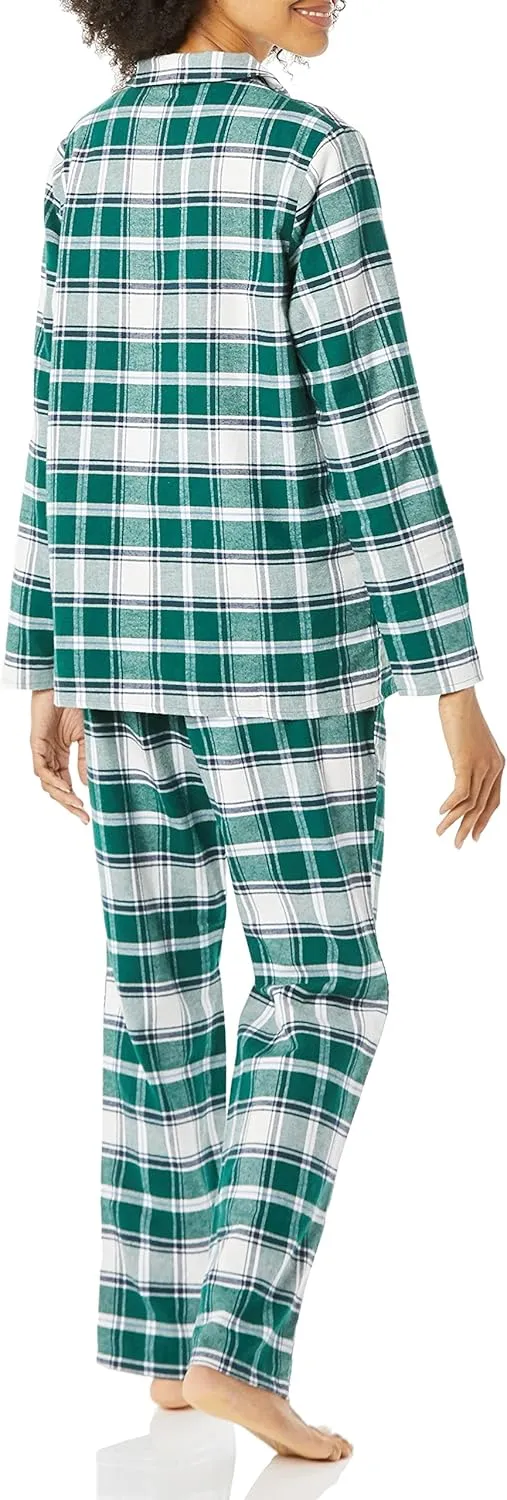 Amazon Essentials Women's Flannel Long-Sleeve Button Front Shirt and Pant Pajama Set