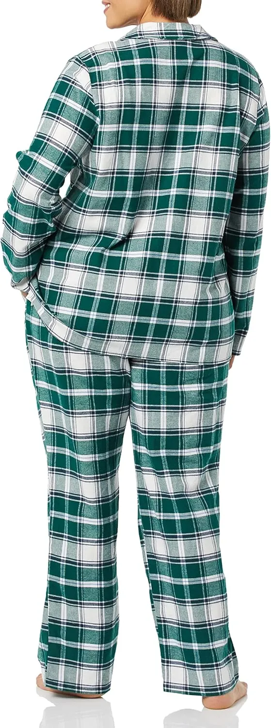 Amazon Essentials Women's Flannel Long-Sleeve Button Front Shirt and Pant Pajama Set