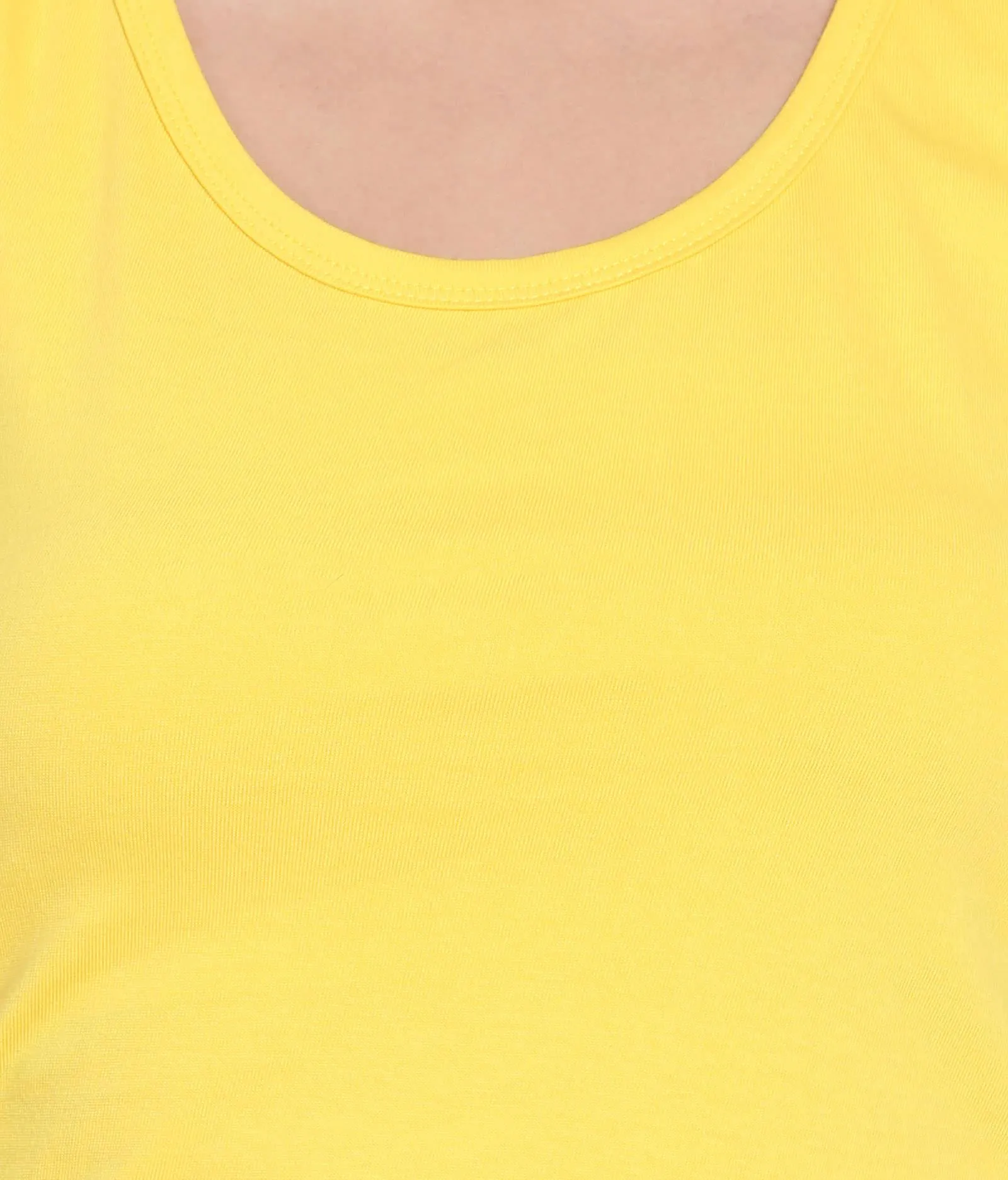 American-Elm Women's Yellow  Solid Cotton Sleeveless 2 PC Night Set