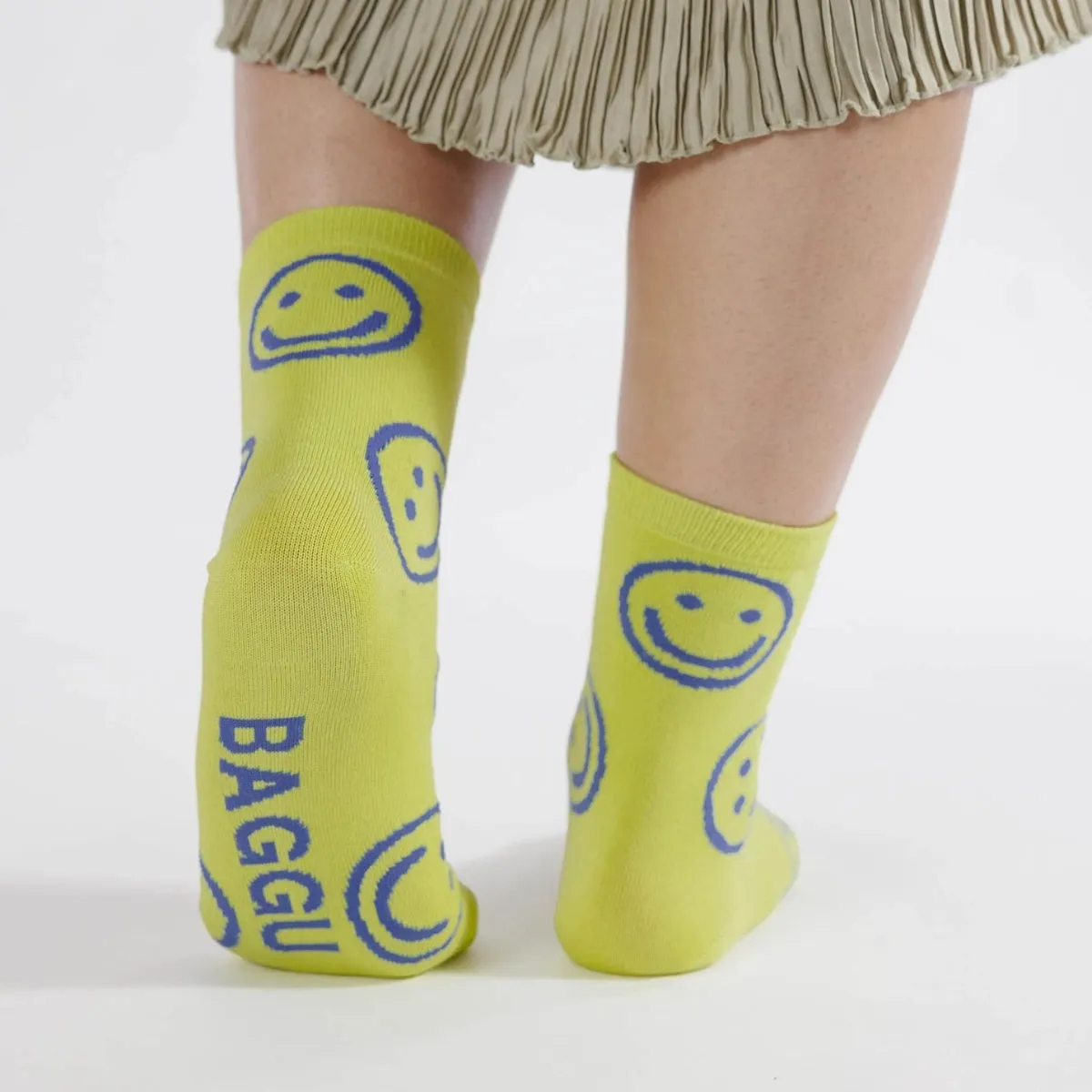 Baggu Crew Sock in Citron Happy