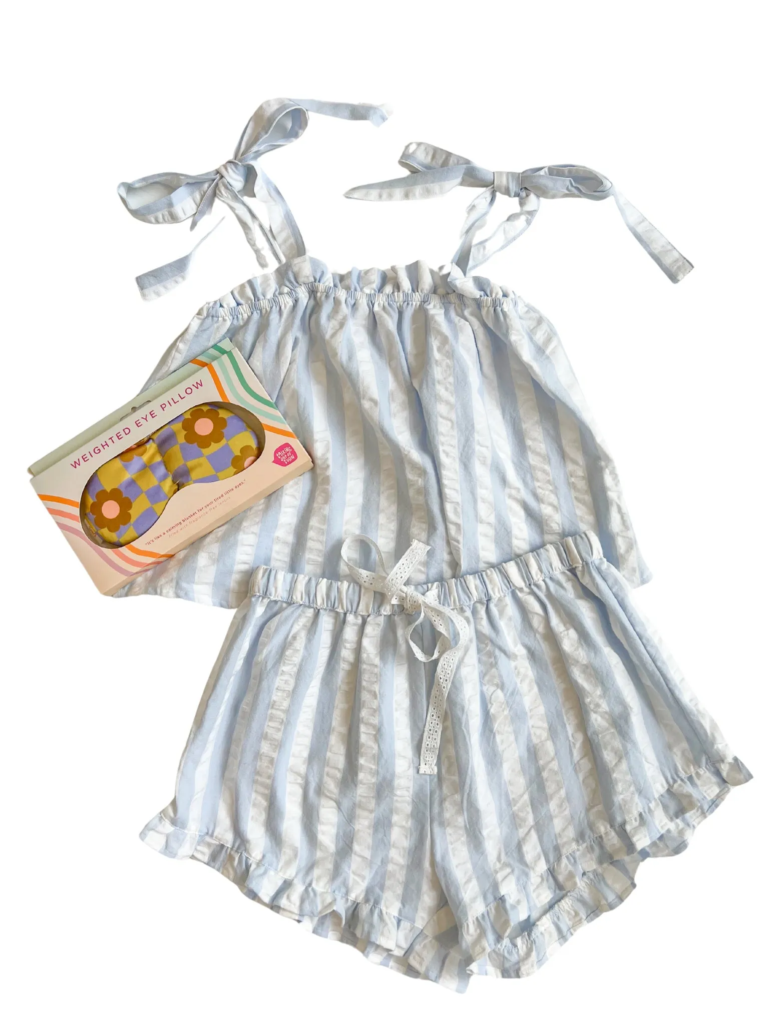 Blue/White Textured Tie PJ Set