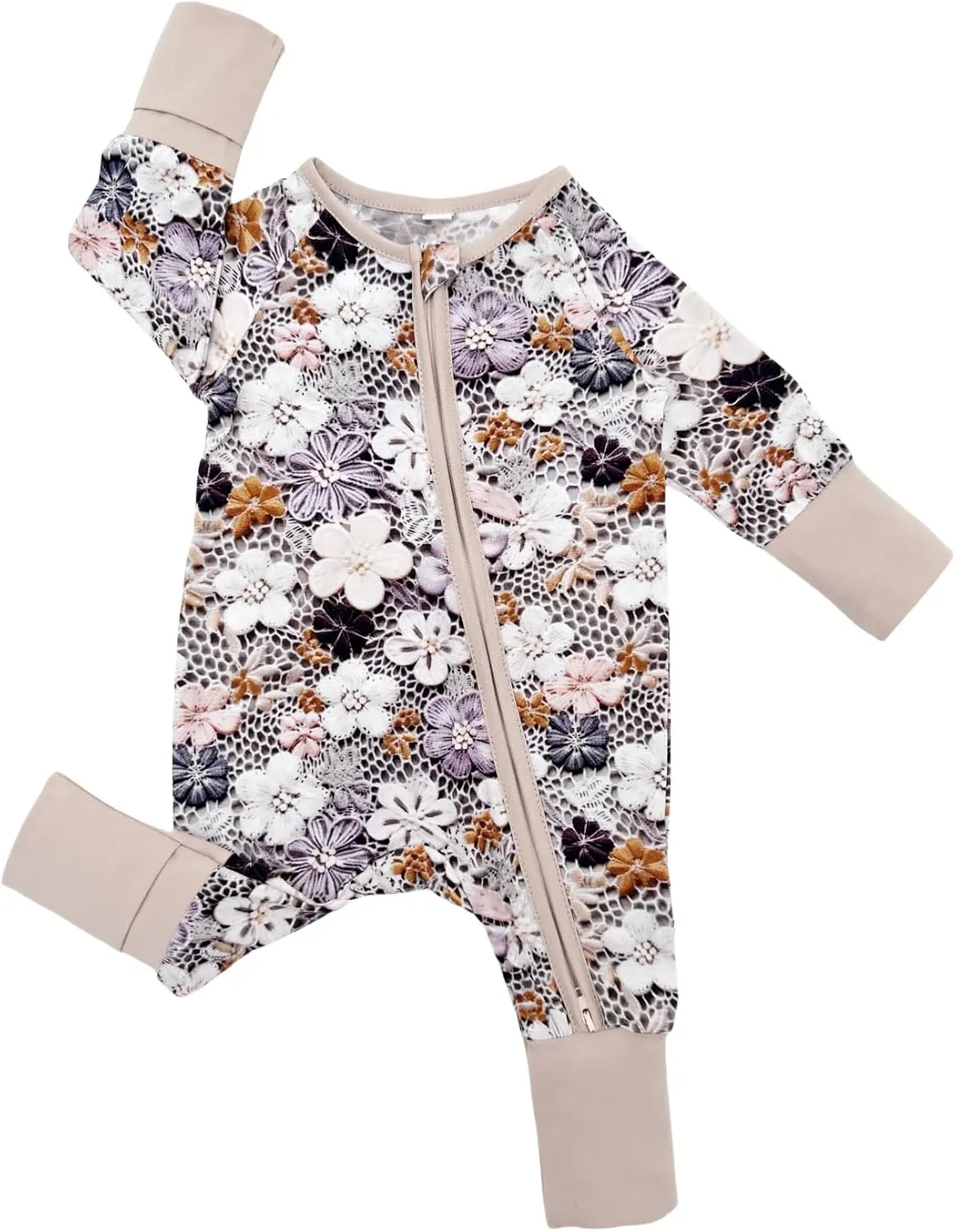 Bow Dream Bamboo Baby Boy Romper Footed Long Sleeve Footies Newborn Girl Clothes Footless with Zipper and Mitten Cuffs