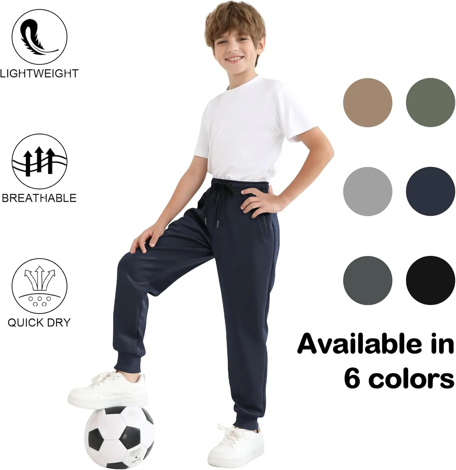 Boys Jogger Sweatpants 3-16 Years Tapered Leg Lightweight Athletic Track Pants for Kids Youth