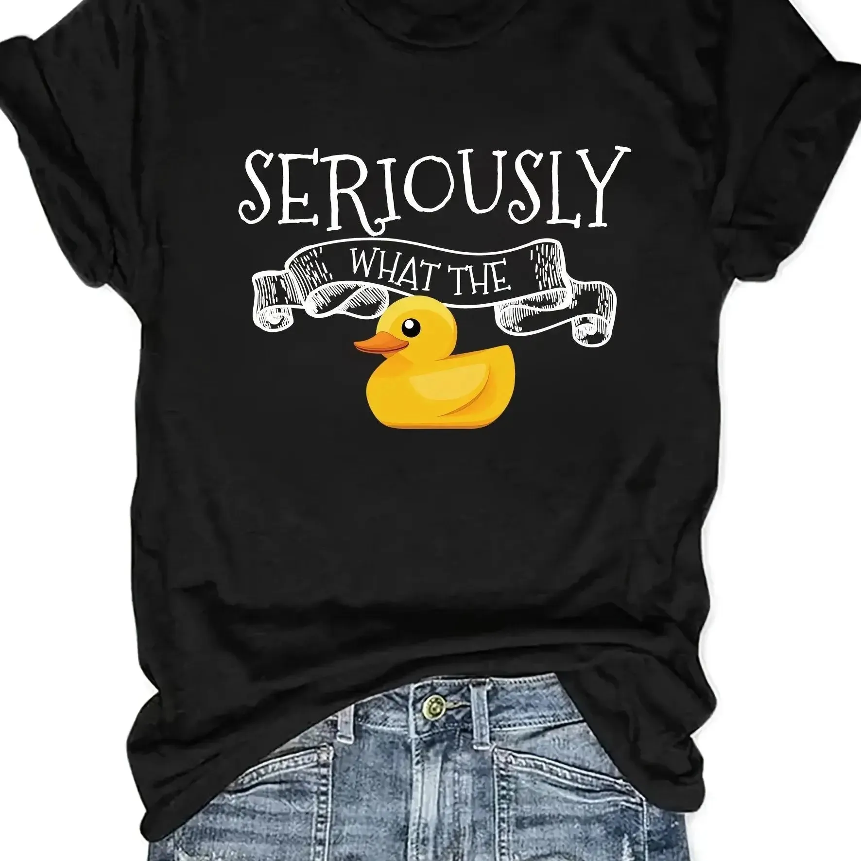Chic Yellow Duck Print Womens T-Shirt  Soft Cotton Blend