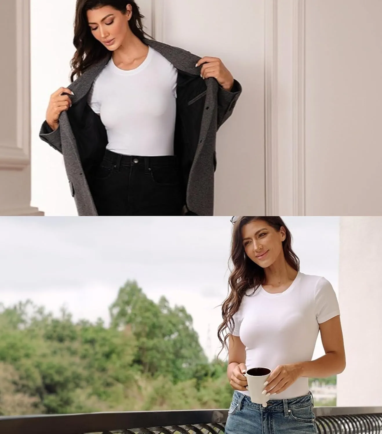 DAVID ARCHY Women's Short Sleeve Bodysuit Crew Neck & V Neck Modal Soft Comfortable Fit Sexy Top