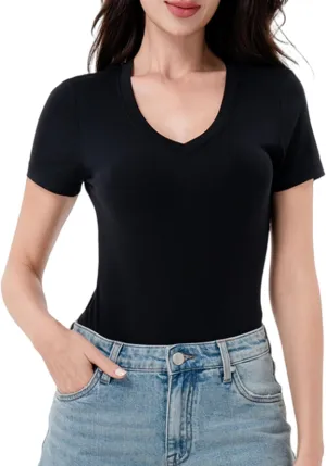 DAVID ARCHY Women's Short Sleeve Bodysuit Crew Neck & V Neck Modal Soft Comfortable Fit Sexy Top