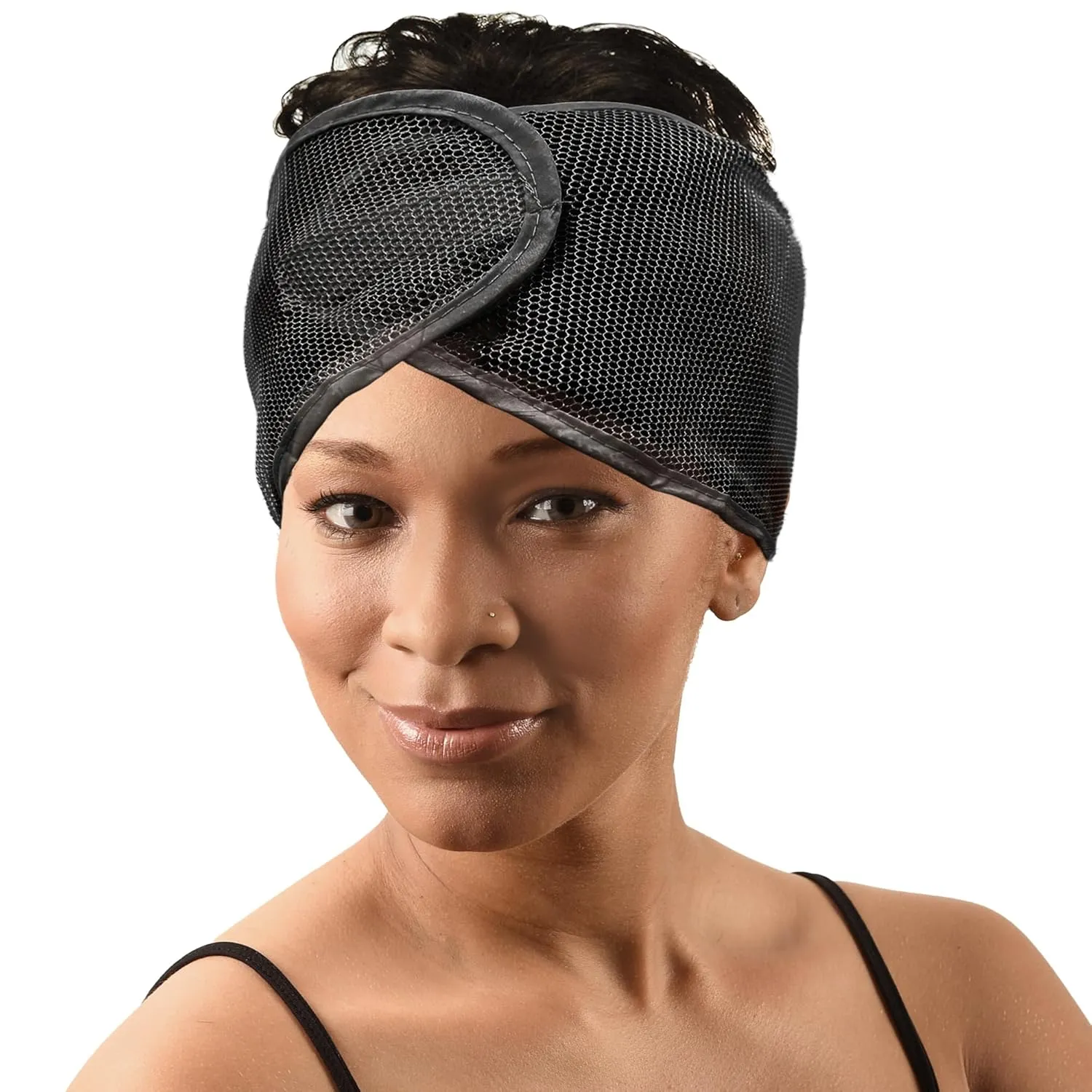DONNA Argan Mesh Wrap Black Color 1PC - Face Wash Headbands for Women and Make up, Shower Cap