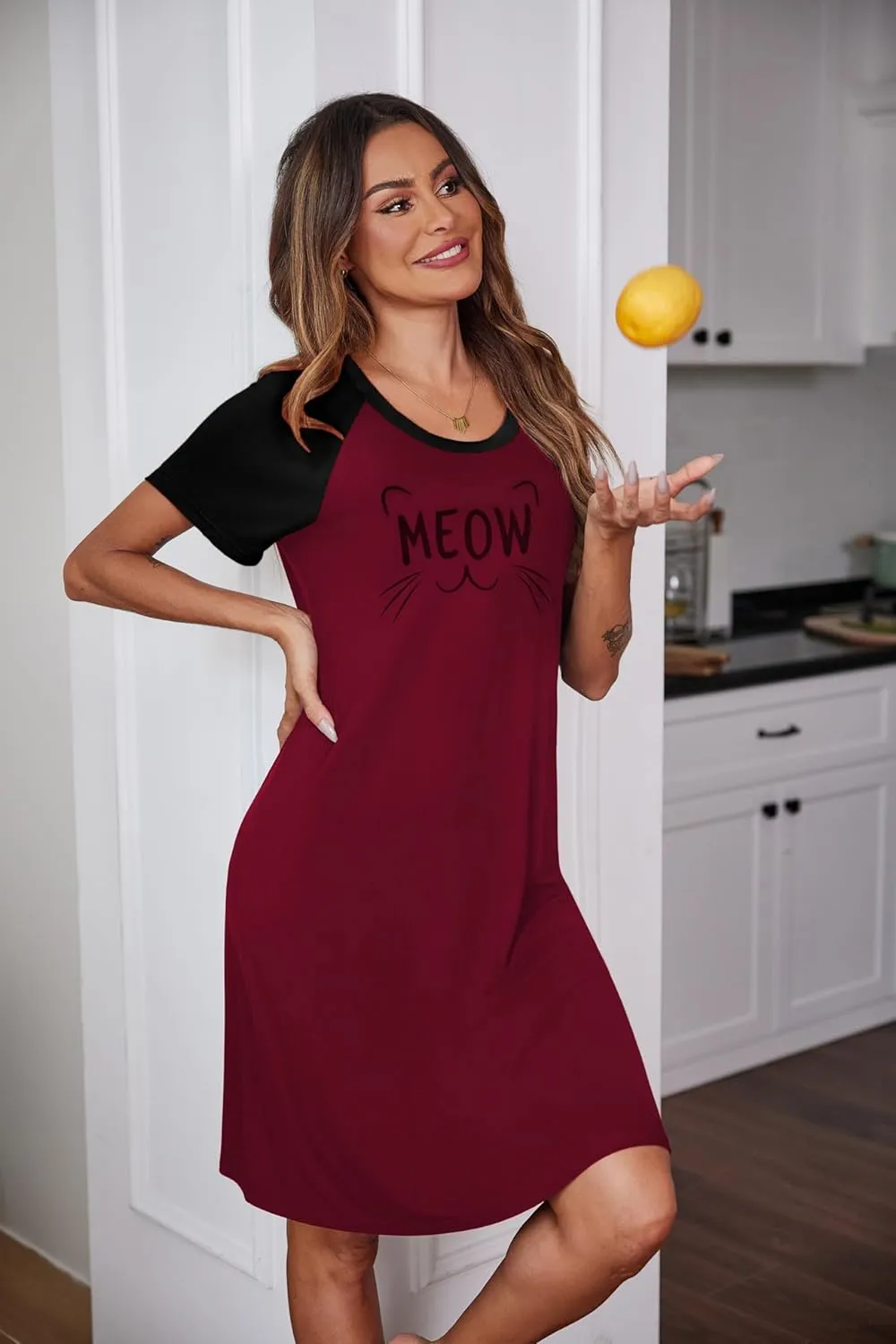 Ekouaer Womens Nightgown Short Sleeve Night Dress Printed Sleepwear Soft Sleep Shirt S-3XL