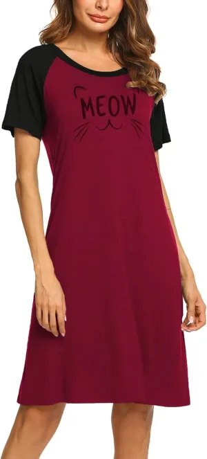 Ekouaer Womens Nightgown Short Sleeve Night Dress Printed Sleepwear Soft Sleep Shirt S-3XL