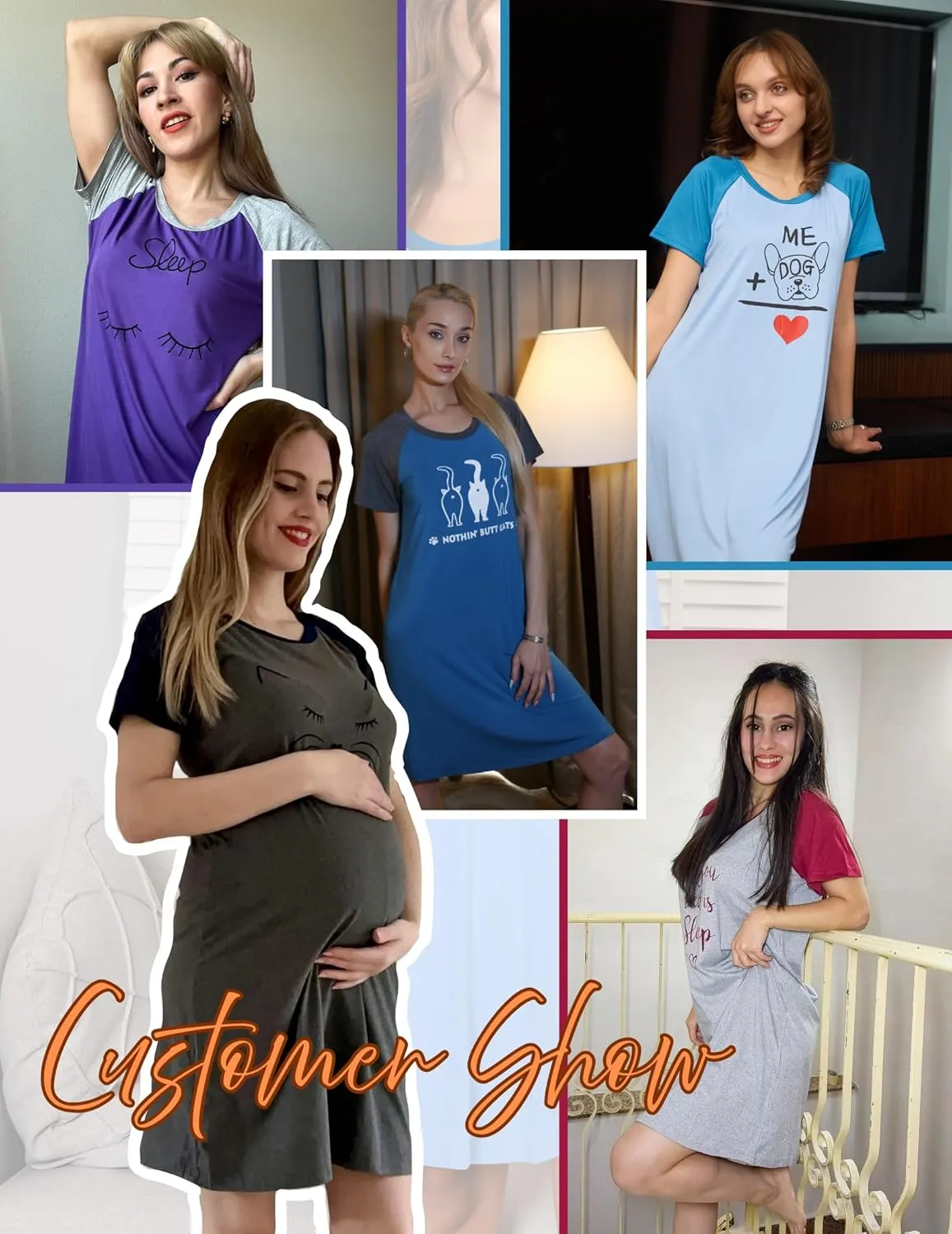 Ekouaer Womens Nightgown Short Sleeve Night Dress Printed Sleepwear Soft Sleep Shirt S-3XL