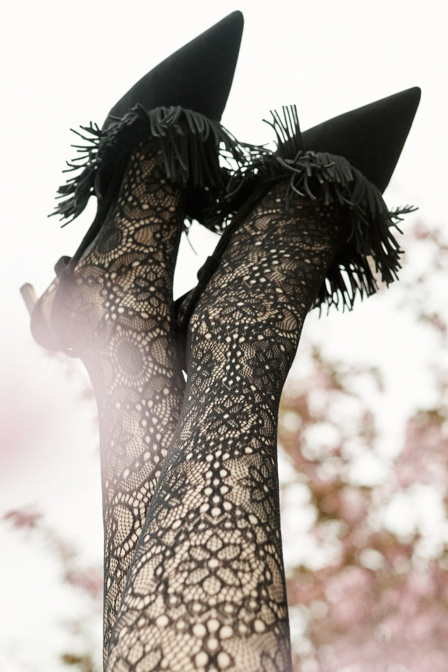 Eugenie Floral Stocking - Noir