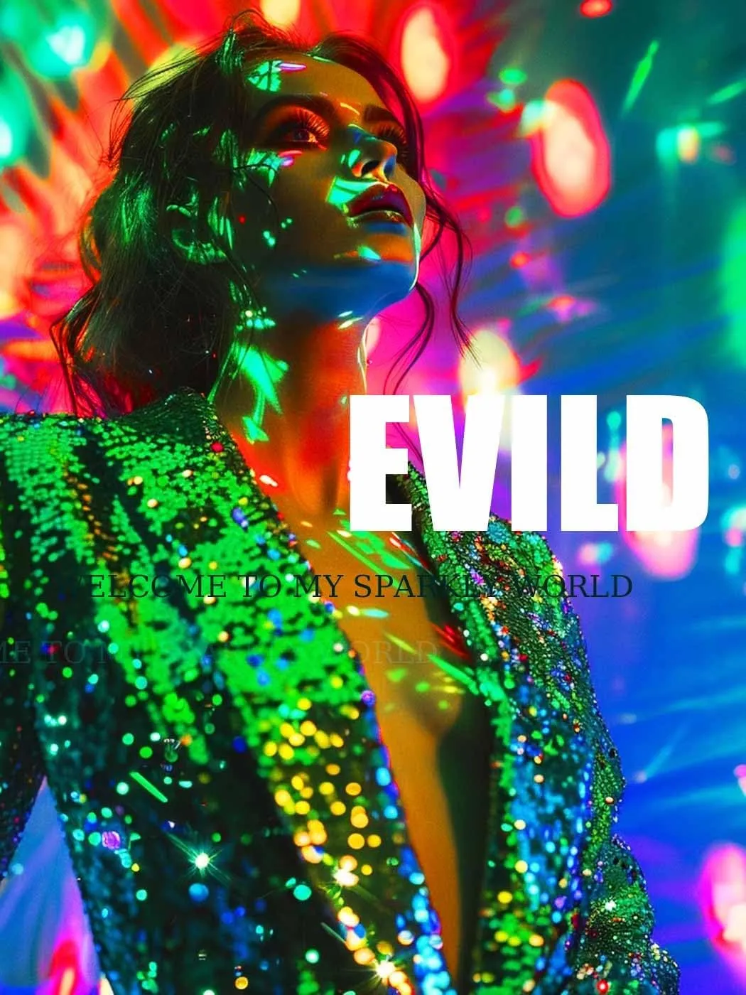 EVILD Women's Glitter Sequin Bomber Jacket Green Sparkly Coat Zipper Long Sleeve Outfits