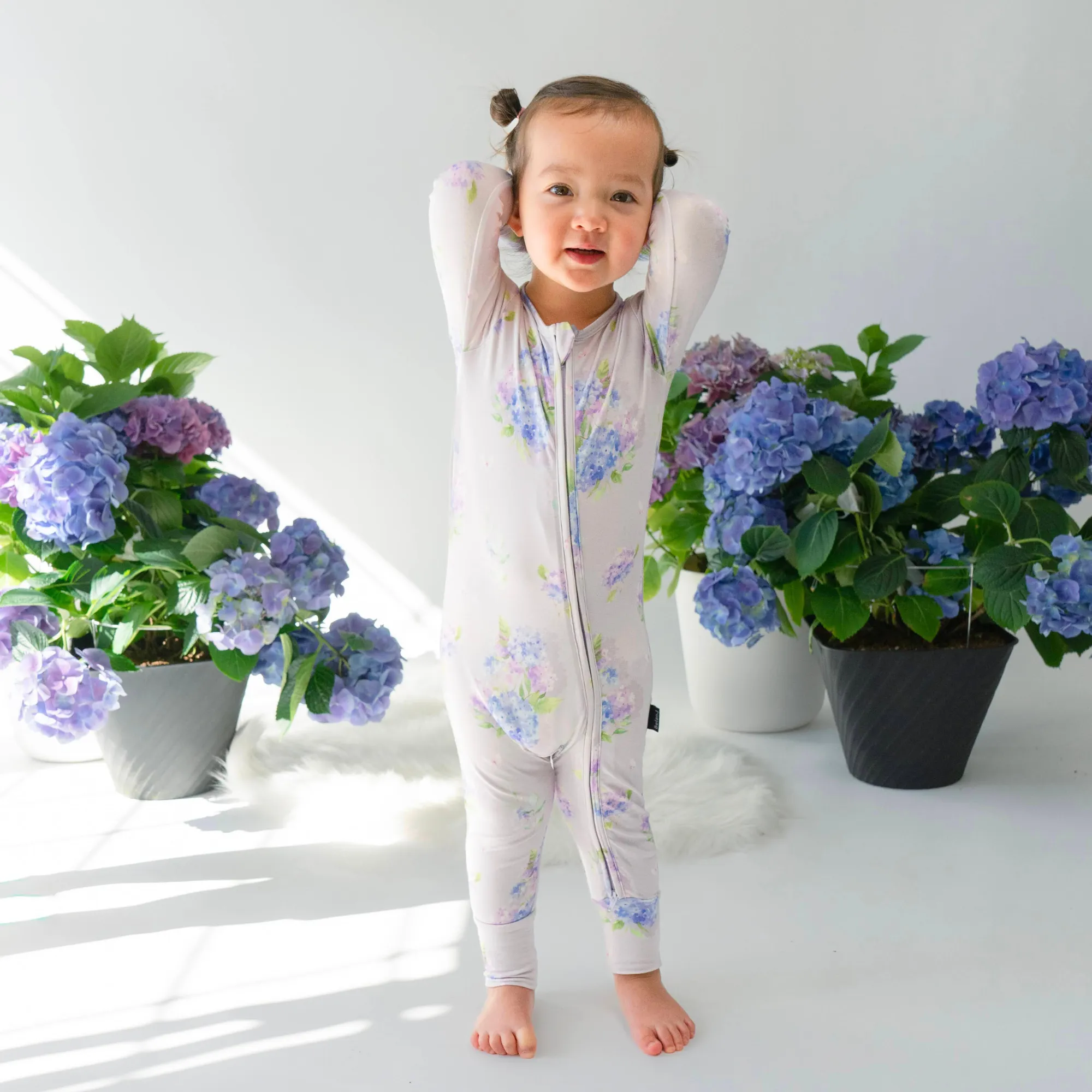 Footless Sleeper with Fold-Over Cuffs - Hydrangeas