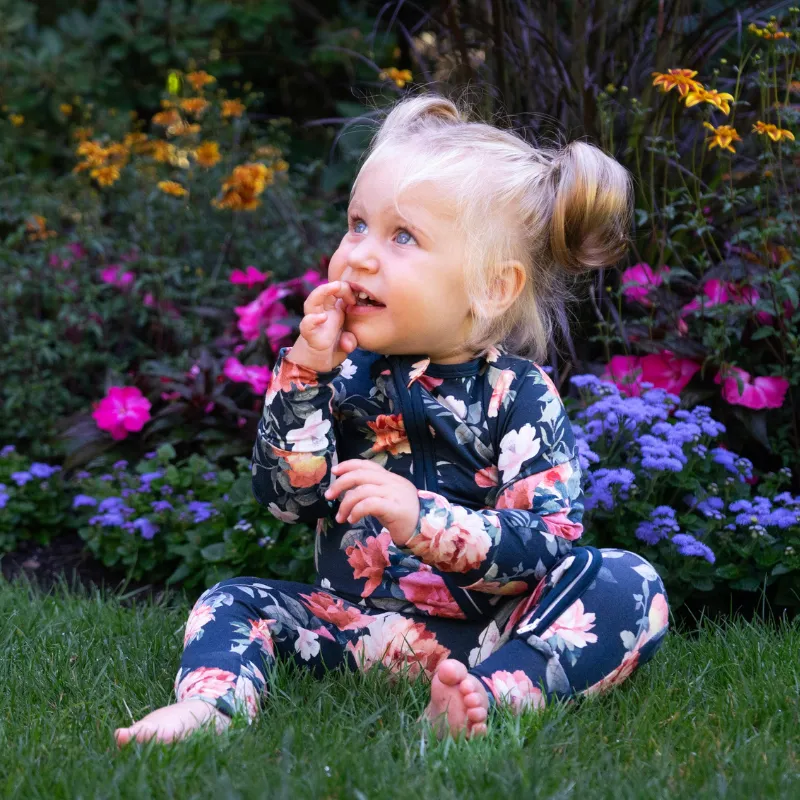 Footless Sleeper with Fold-Over Cuffs - Midnight Blossom