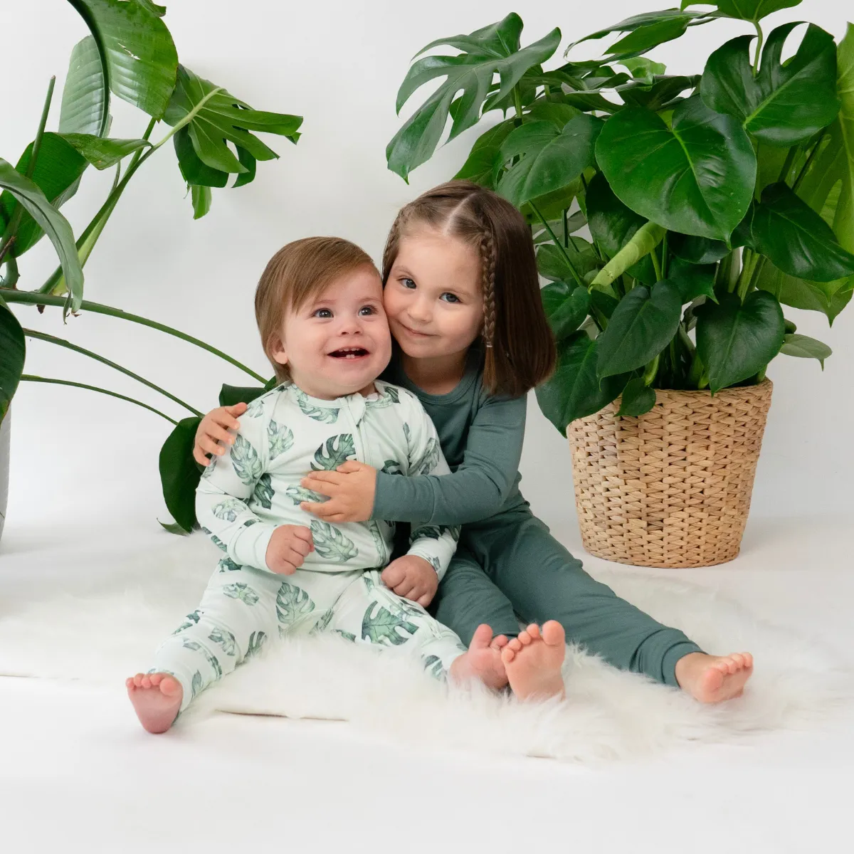 Footless Sleeper with Fold-Over Cuffs - Tropical Leaves
