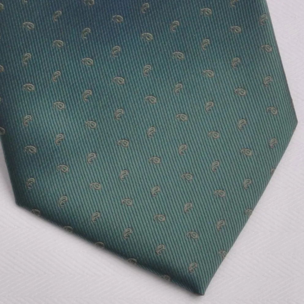 Forest Green Skinny Woven Tie with Paisley Floral Luxury Fashion 3"