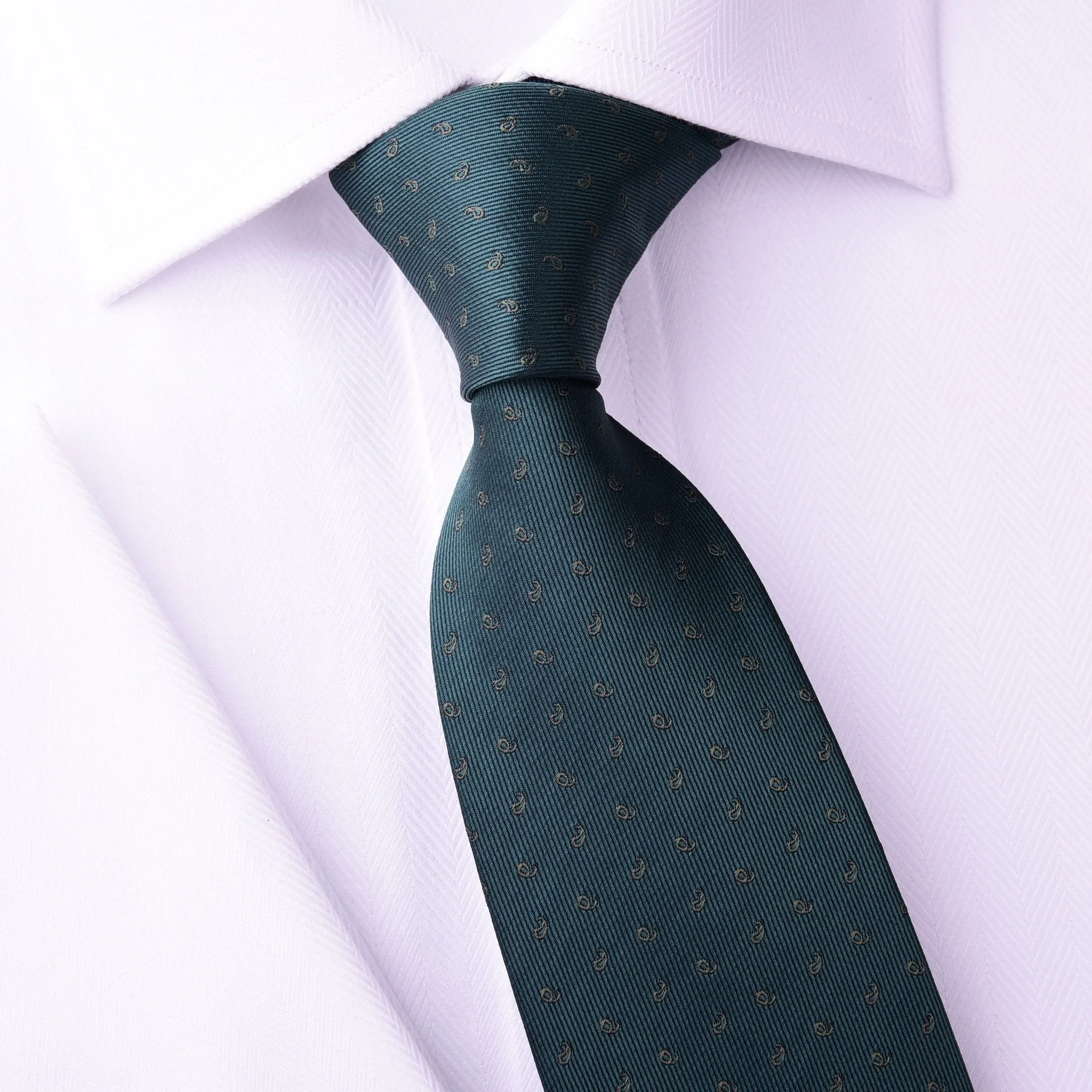 Forest Green Skinny Woven Tie with Paisley Floral Luxury Fashion 3"