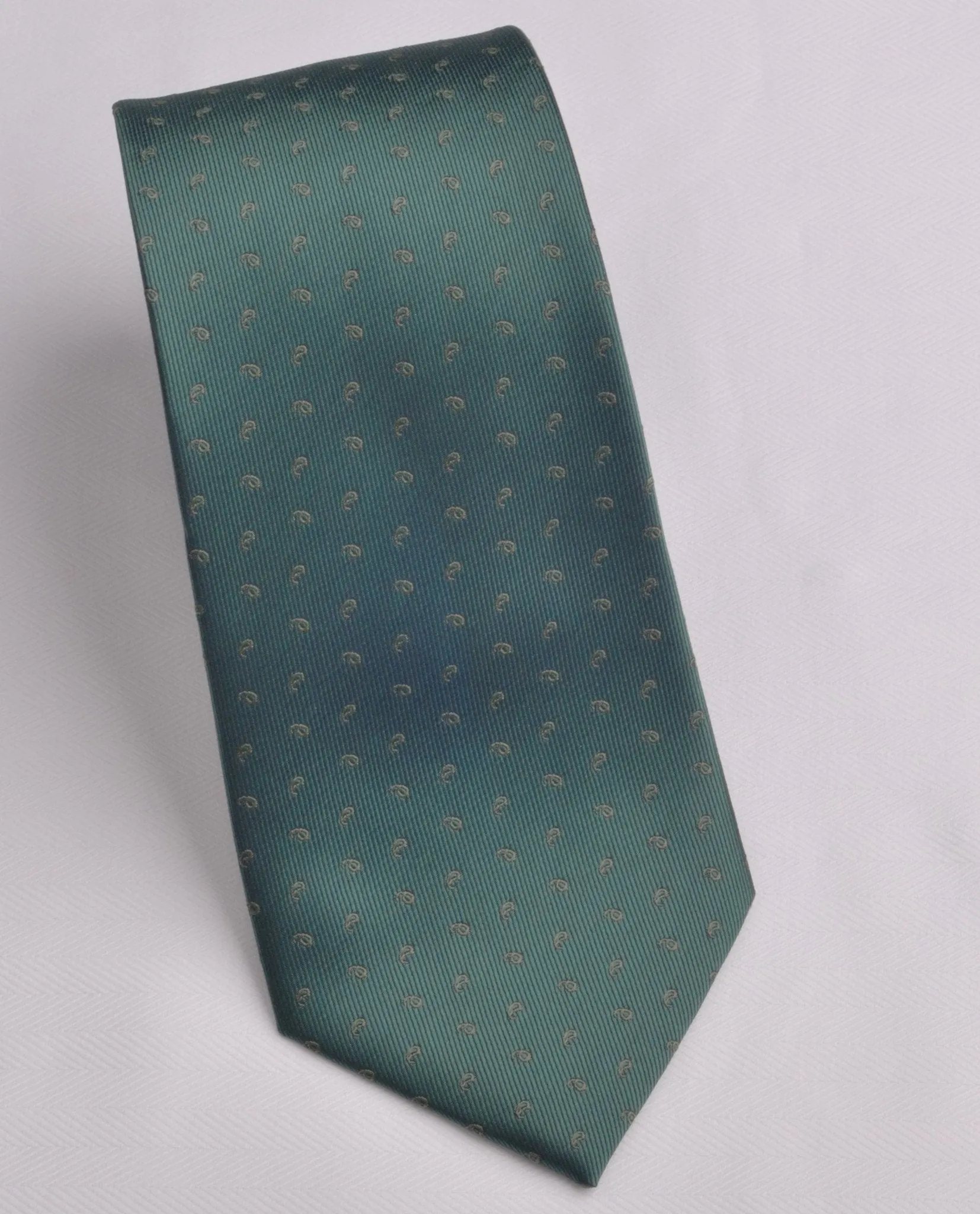 Forest Green Skinny Woven Tie with Paisley Floral Luxury Fashion 3"