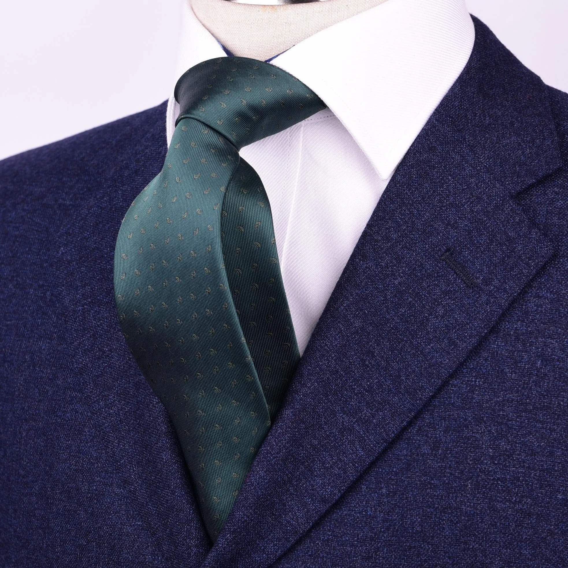 Forest Green Skinny Woven Tie with Paisley Floral Luxury Fashion 3"
