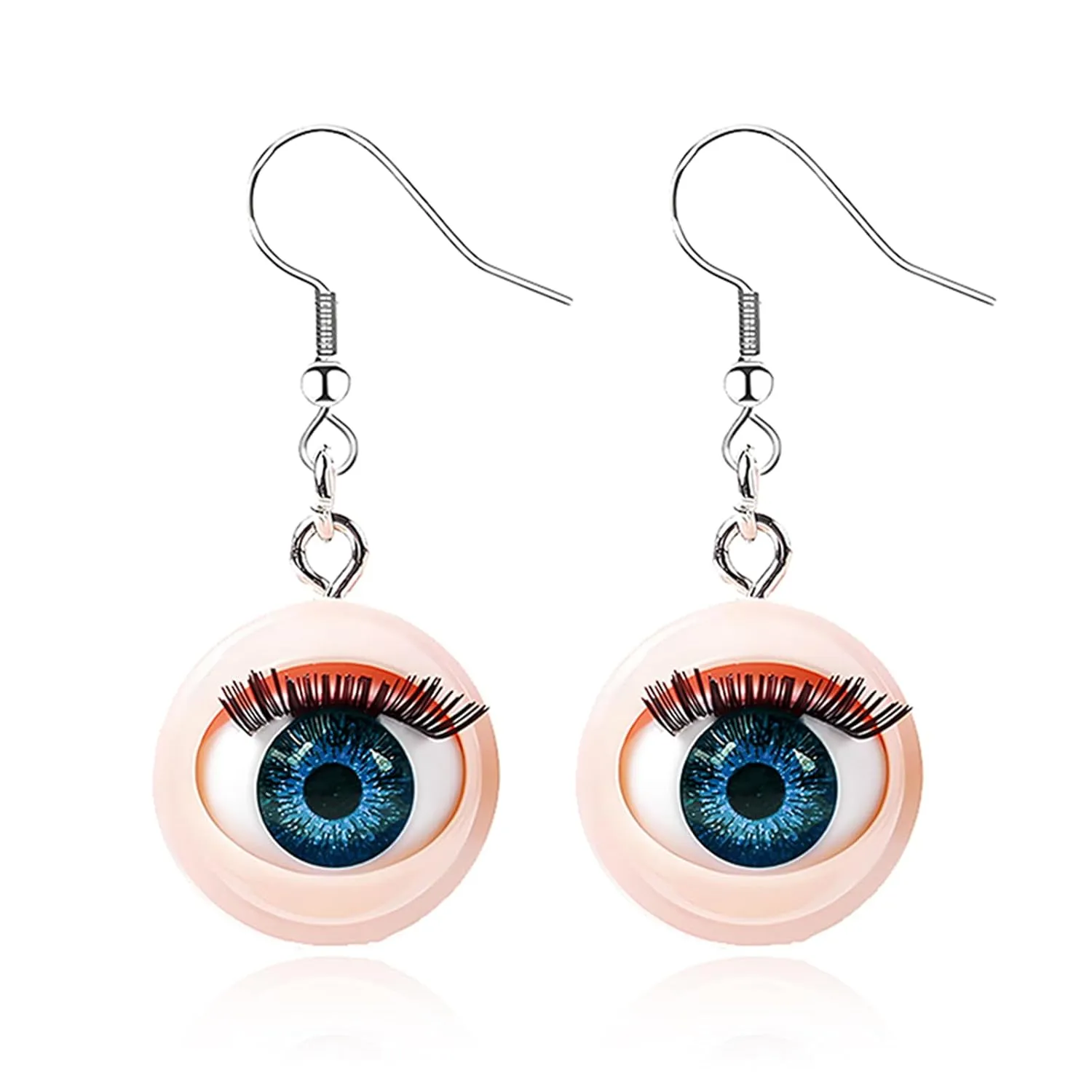 Halloween Earrings for Women Handmade Funny Blinking 3D Eyeball Earrings Weird Lightweight Awful Blinking Doll Eyeball Earrings Punk Eyelash Witchy Halloween Party Jewelry Gift (Blue)