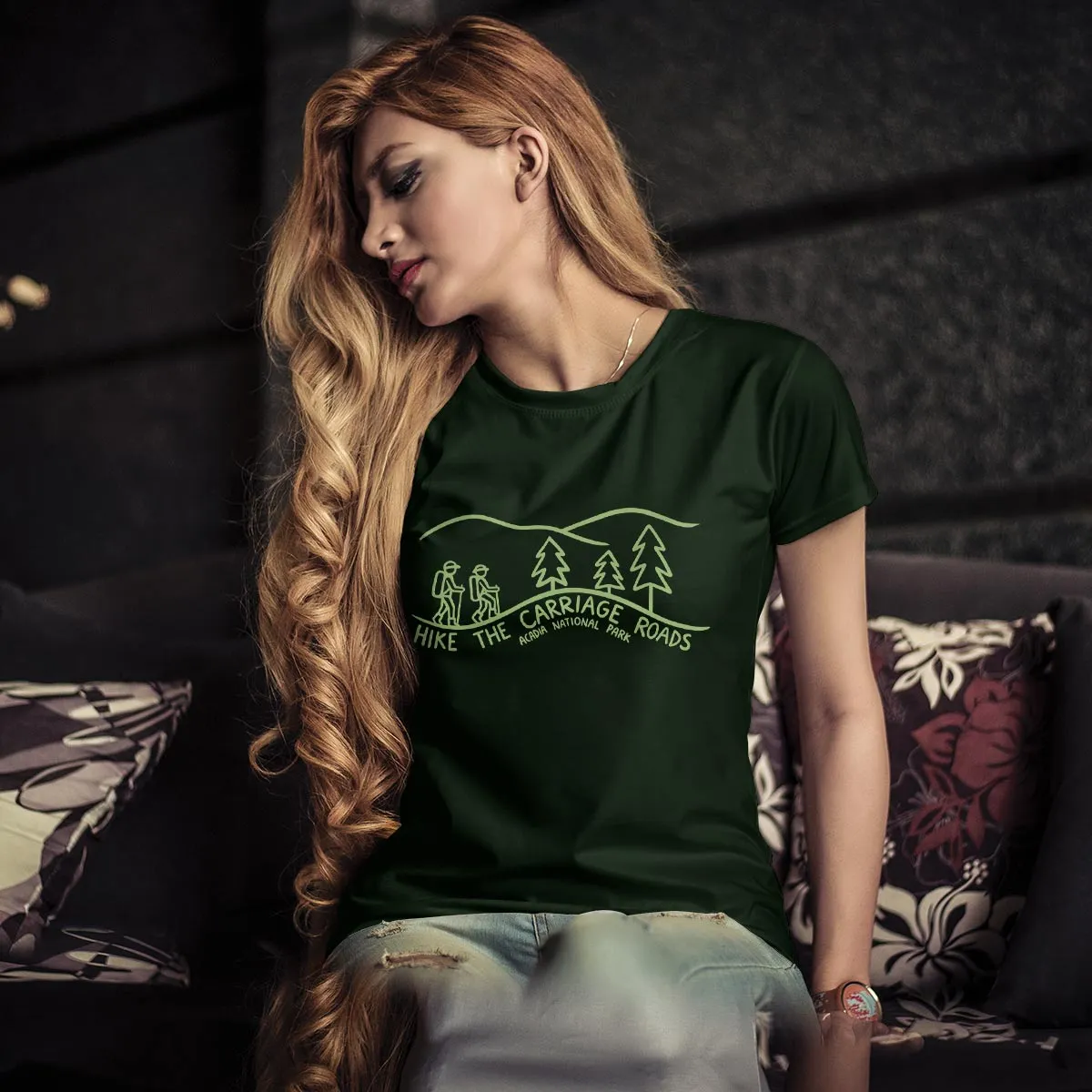 Hike the Carriage Roads Acadia T-Shirt Adult Unisex, 100% Cotton, S-XXL, Acadia ME Tshirt