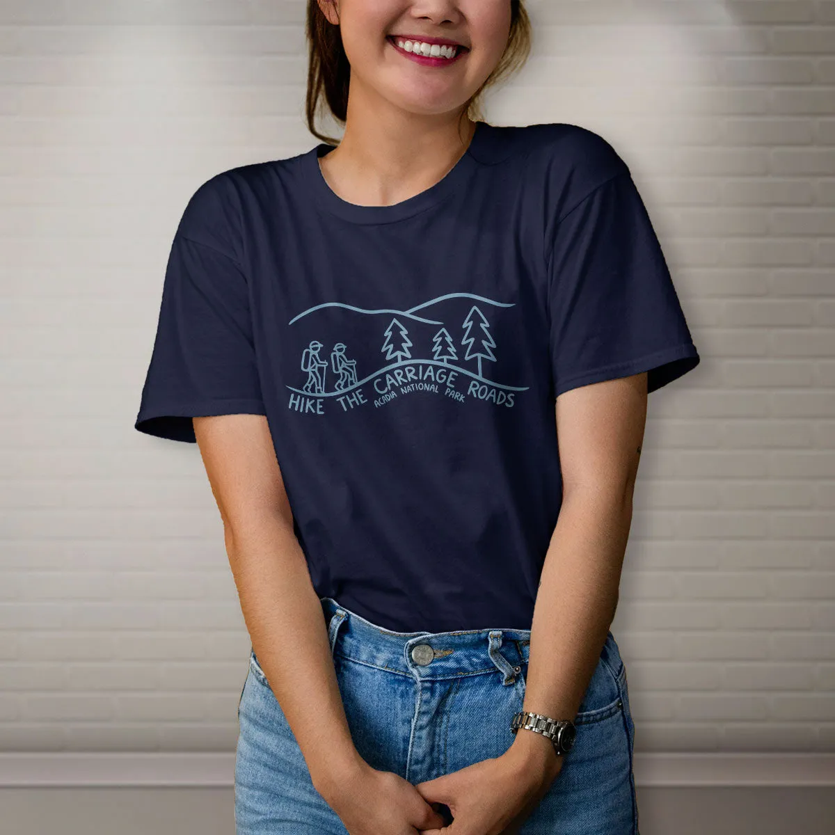 Hike the Carriage Roads Acadia T-Shirt Adult Unisex, 100% Cotton, S-XXL, Acadia ME Tshirt