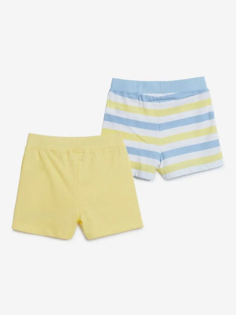 HOP Baby Light Yellow & Blue Shorts Set of Two
