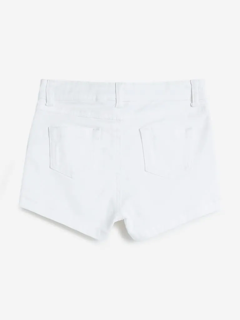 HOP Kids White Sequinned Denim Shorts