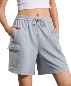 IVIR Women's Bermuda Shorts Sweat Shorts Knee Length Comfy Cotton Long Shorts with 4 Pockets for Summer Casual Hiking