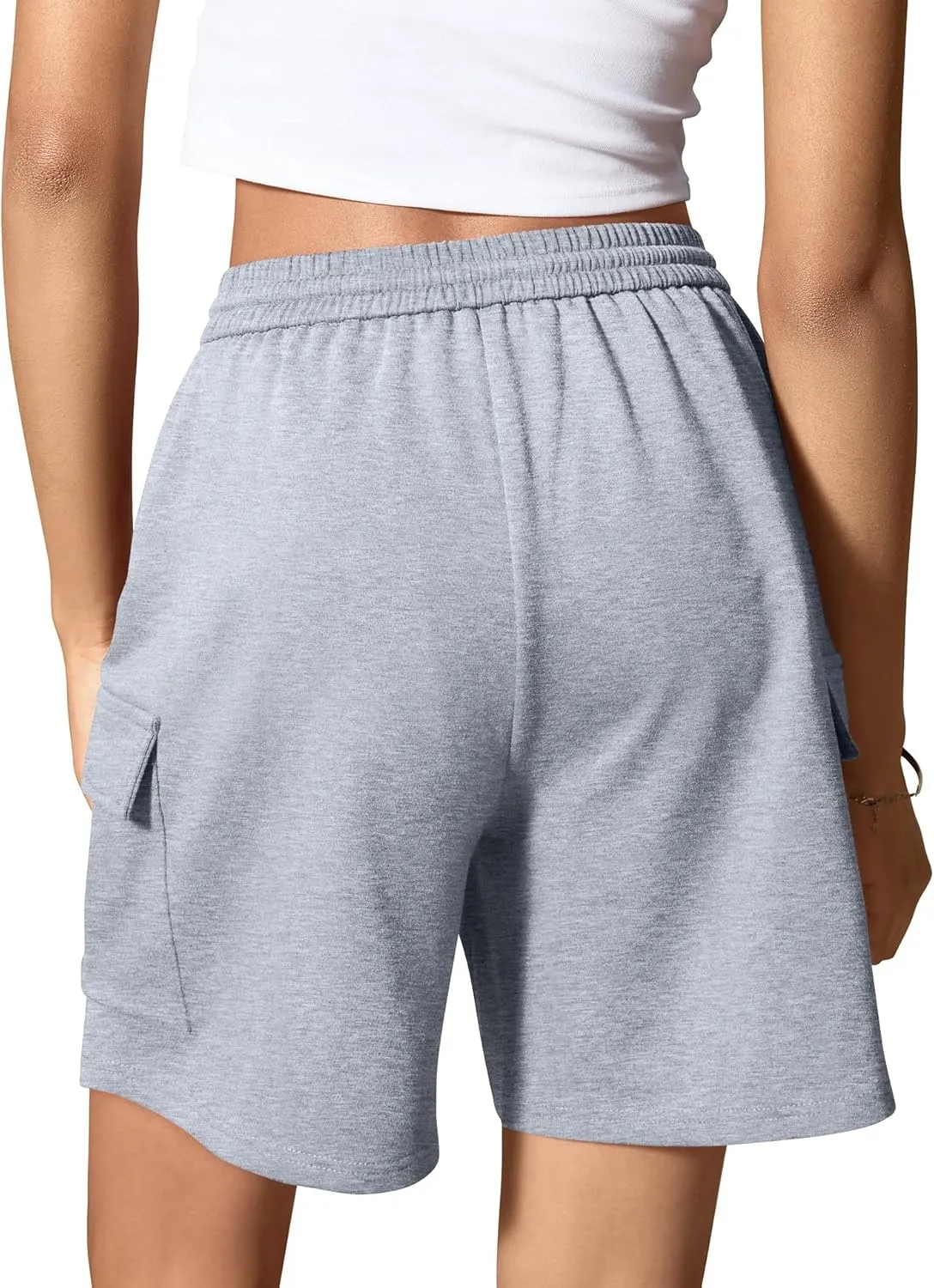 IVIR Women's Bermuda Shorts Sweat Shorts Knee Length Comfy Cotton Long Shorts with 4 Pockets for Summer Casual Hiking