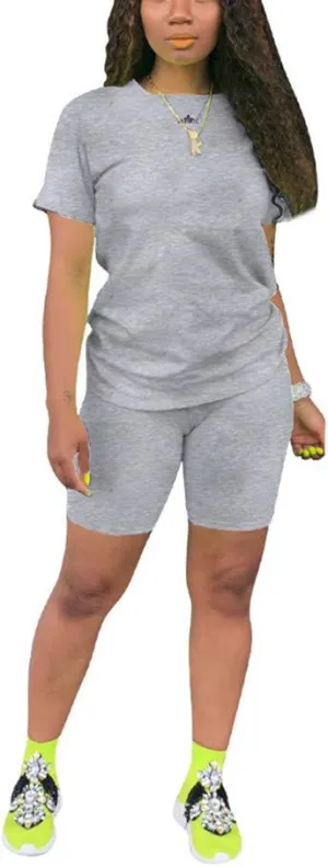 KINIKO Women's 2 Piece Casual Fashion Sports Solid Color Suit short Sleeve top and Pants Set Sweatshirt
