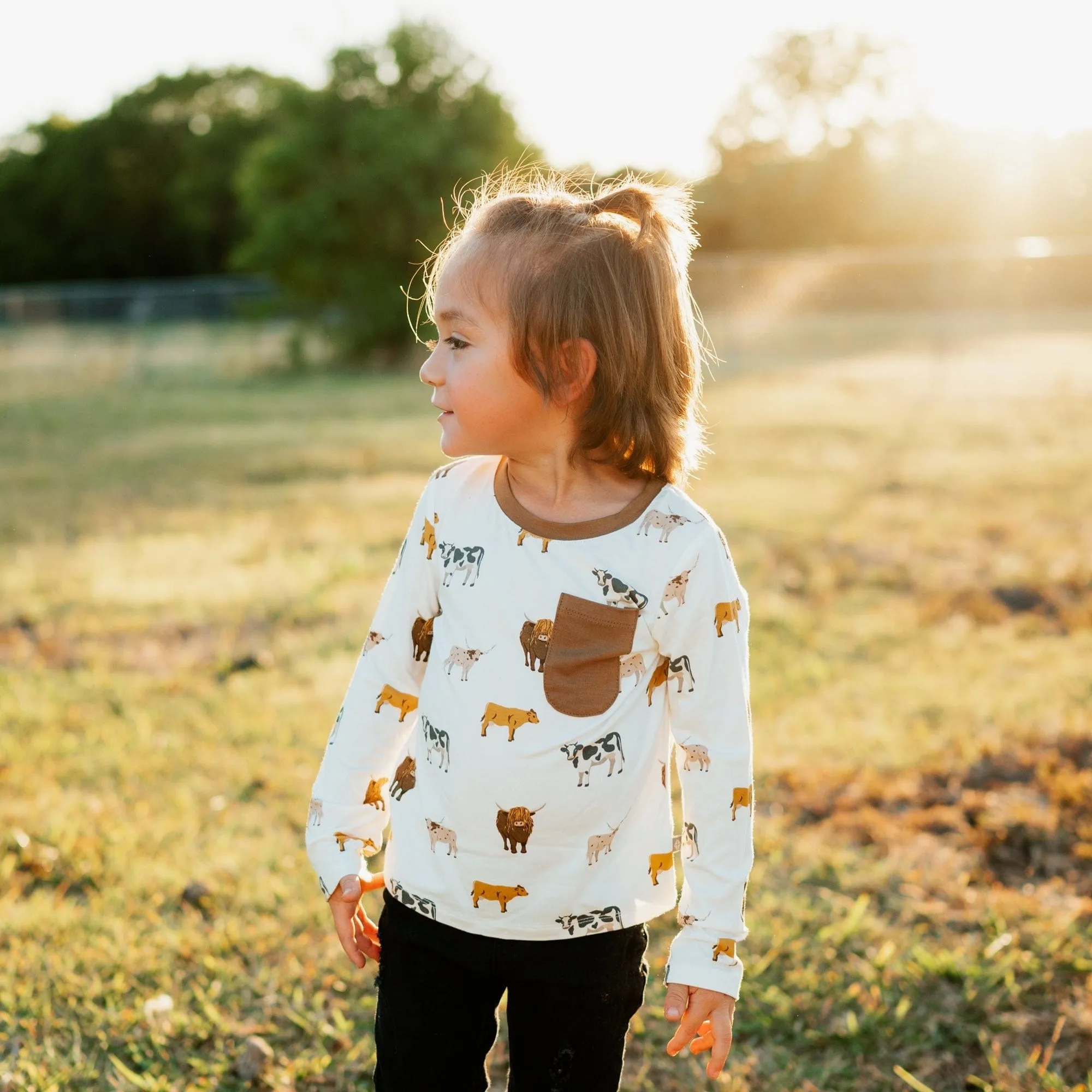 Long Sleeve Toddler Crew Neck Tee in Moo